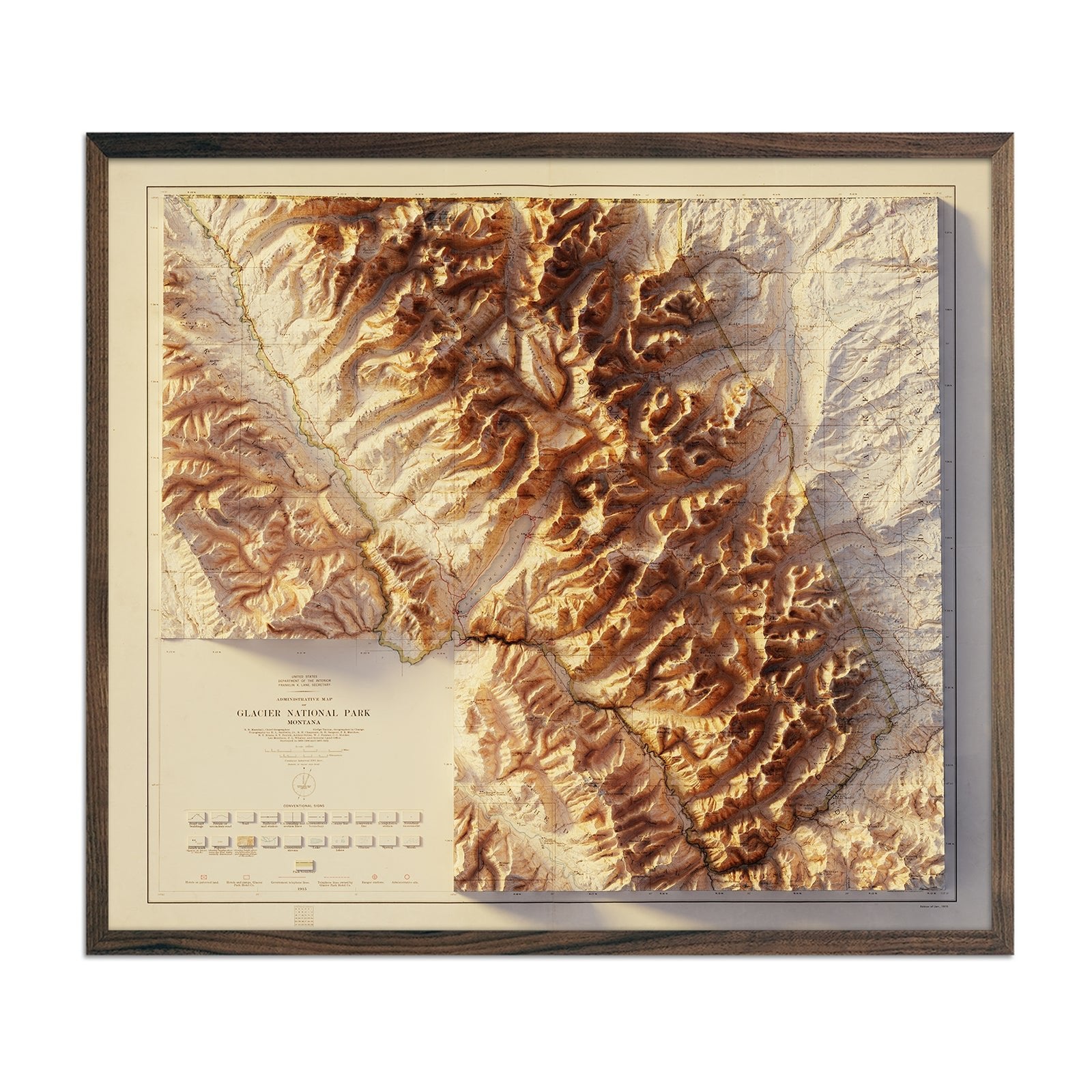 Glacier 1915 Shaded Relief Map - Muir Way - Vintage Relief