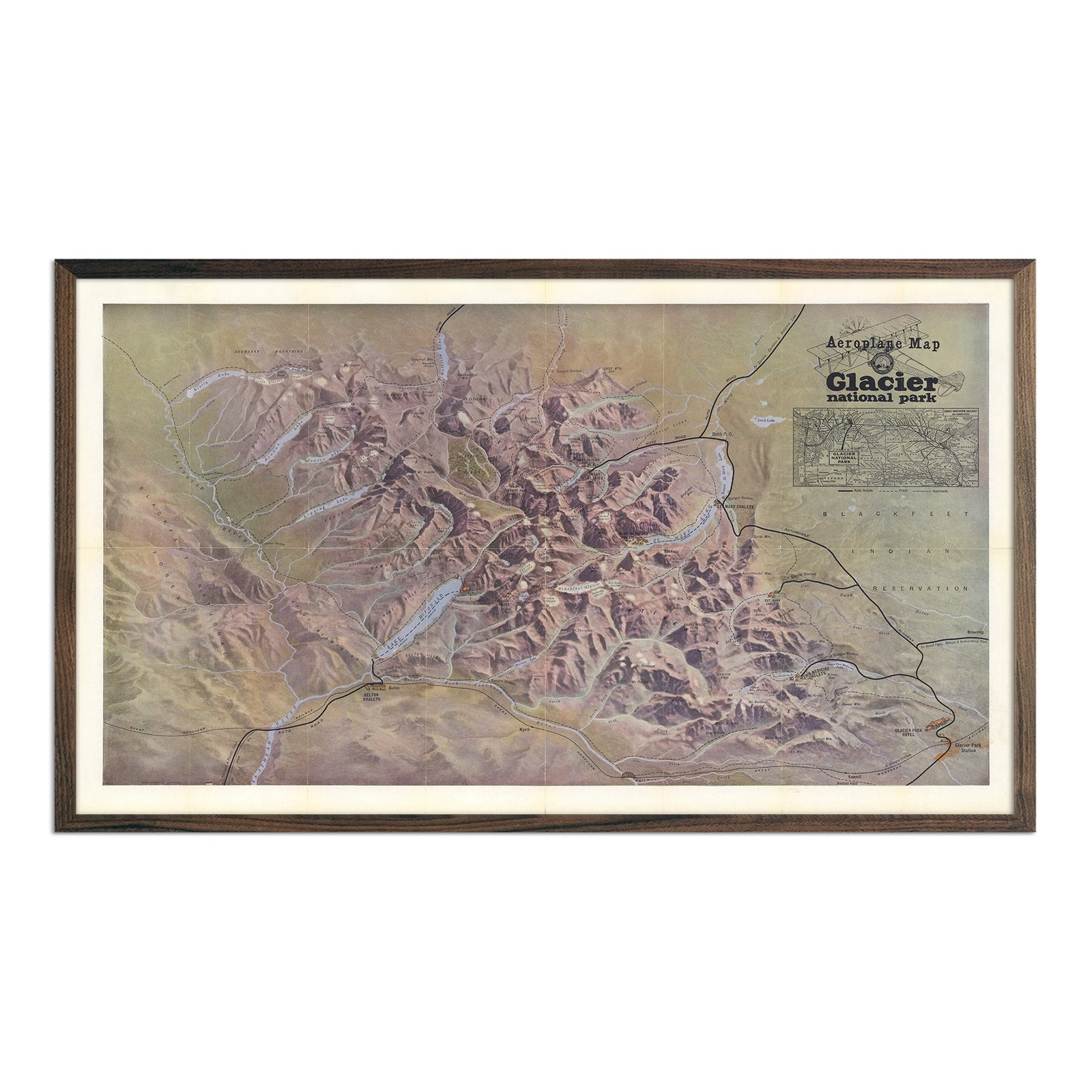 Glacier National Park 1910 Aeroplane Map - Muir Way - Vintage Map