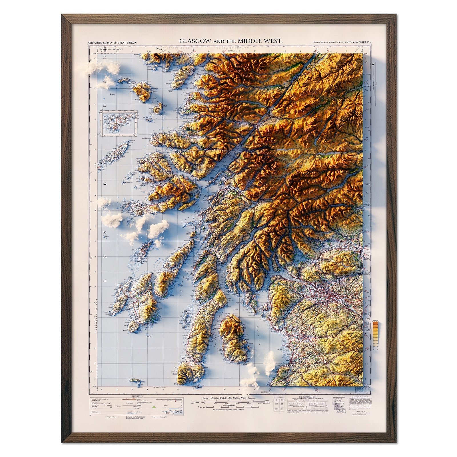 Glasgow and the Middle West 1957 Shaded Relief Map - Muir Way - Vintage Relief