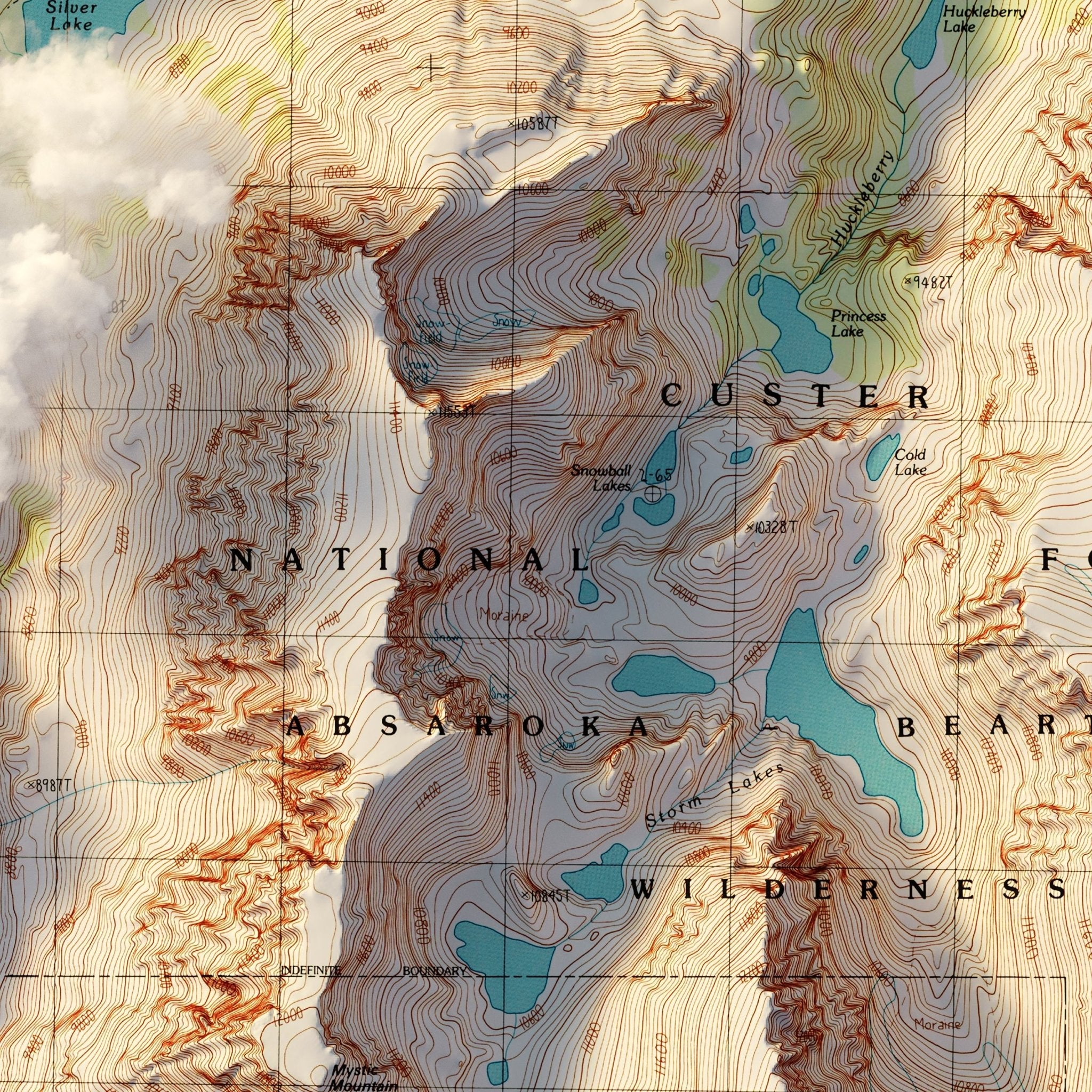 Granite Peak, Montana 1986 Shaded Relief Map - Muir Way - Vintage Relief
