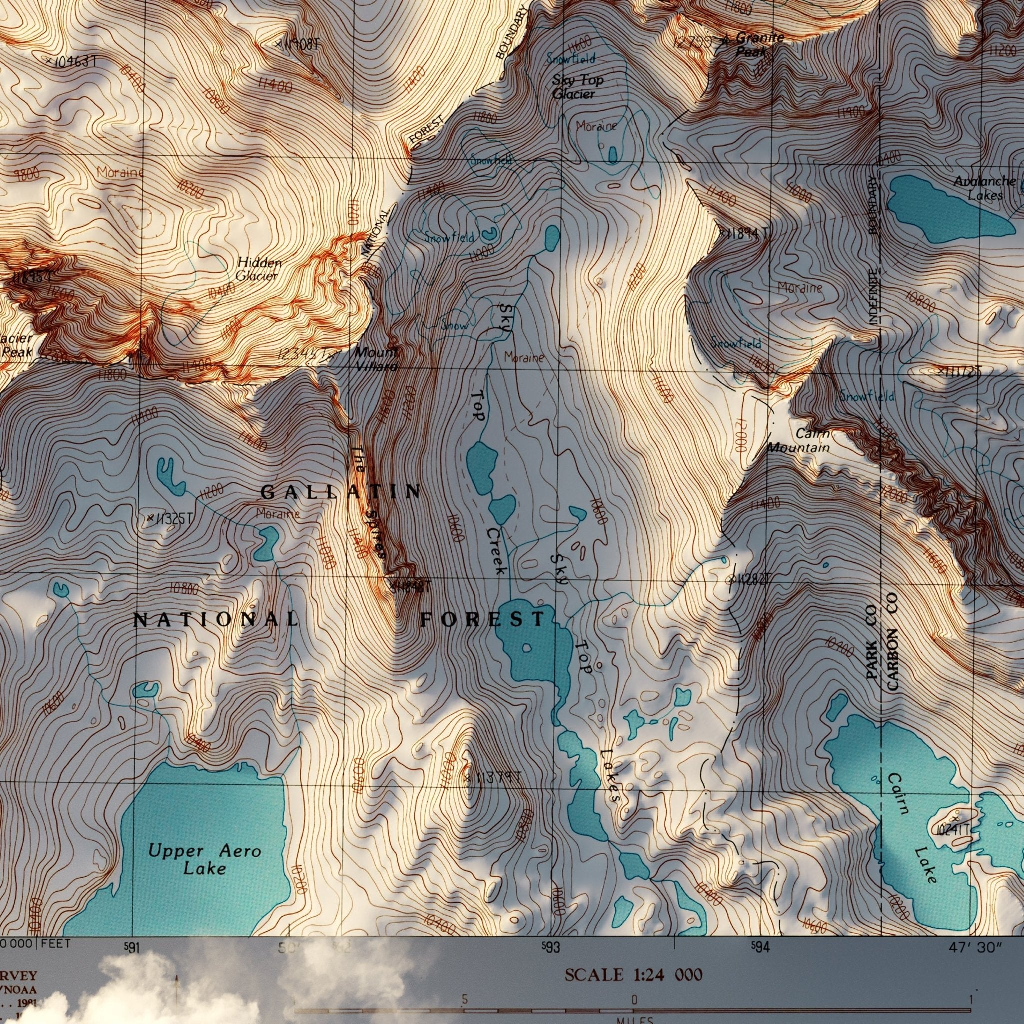Granite Peak, Montana 1986 Shaded Relief Map - Muir Way - Vintage Relief