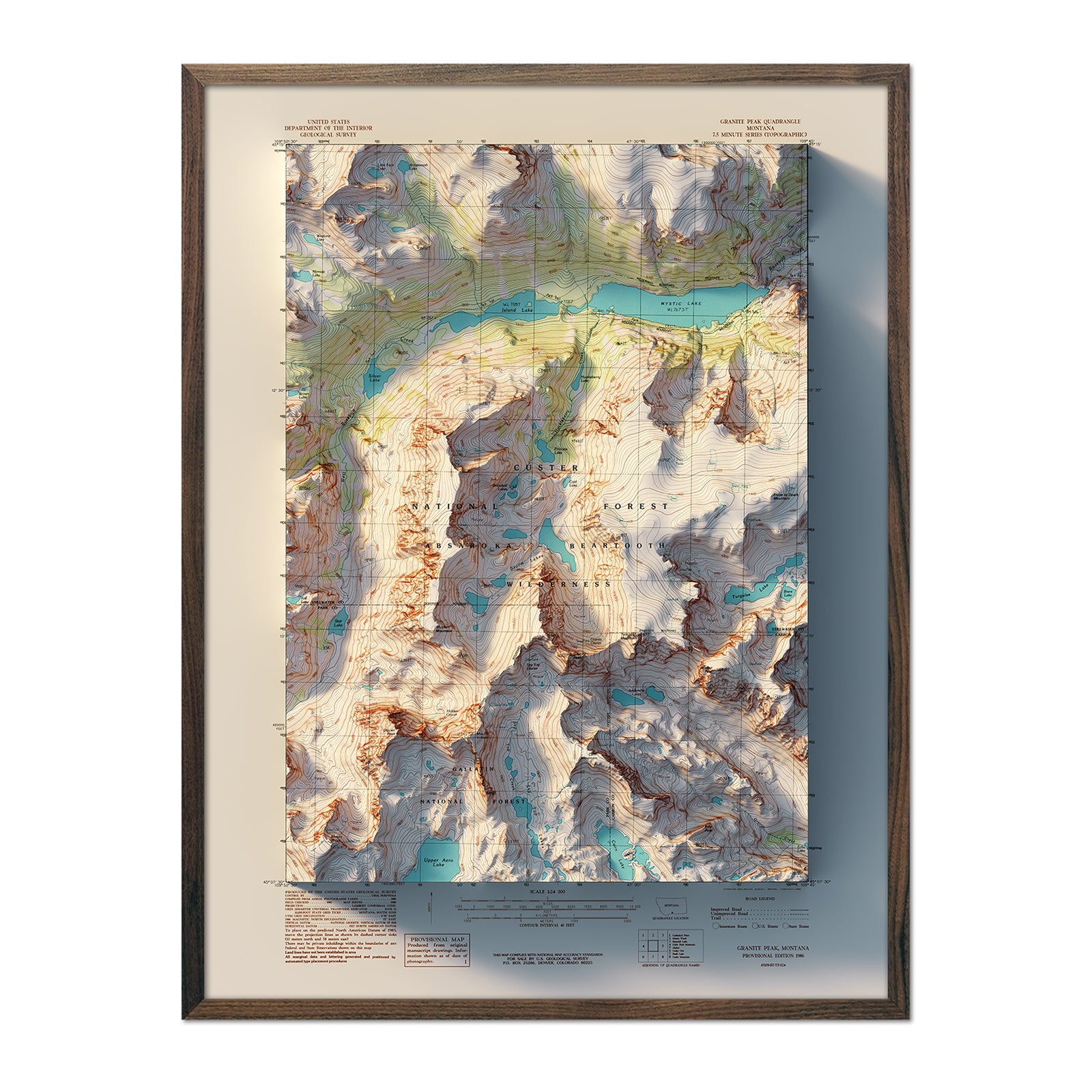 Granite Peak, Montana 1986 Shaded Relief Map - Muir Way - Vintage Relief