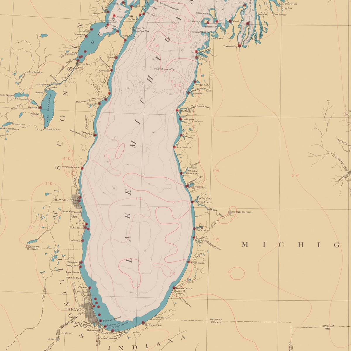 Great Lakes Nautical Chart 1944 - Muir Way - Vintage Map