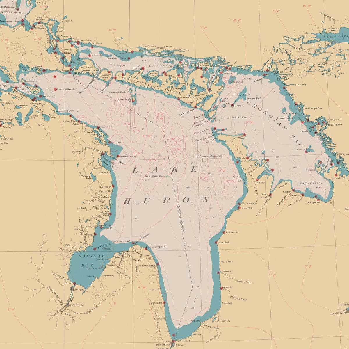 Great Lakes Nautical Chart 1944 - Muir Way - Vintage Map