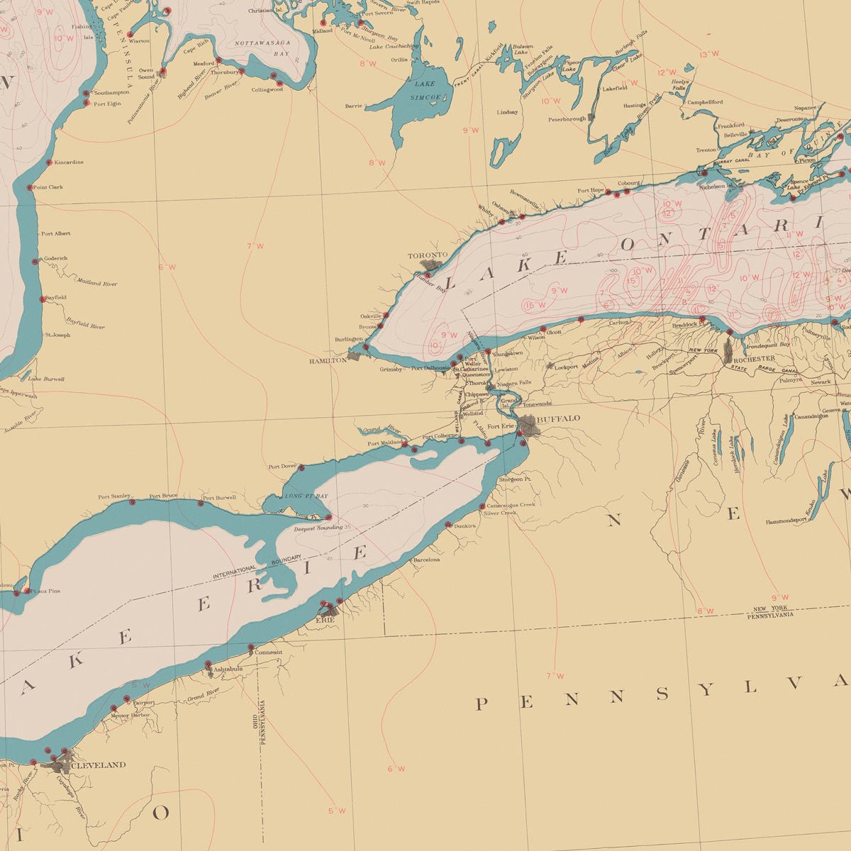 Great Lakes Nautical Chart 1944 - Muir Way - Vintage Map