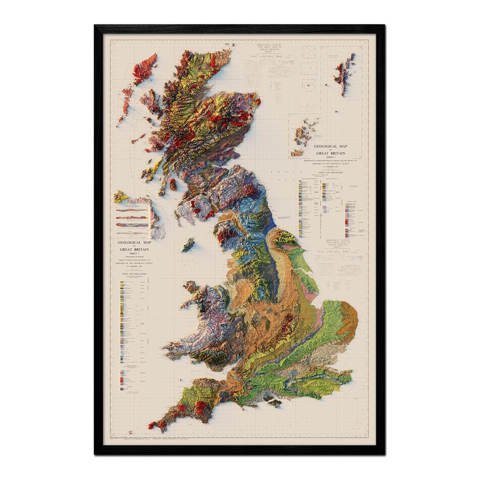Great Britain 1957 Shaded Relief Map - Muir Way - Vintage Relief