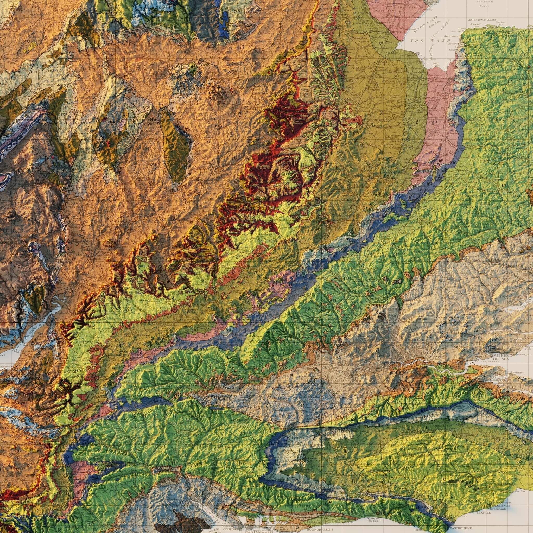 Great Britain 1957 Shaded Relief Map - Muir Way - Vintage Relief
