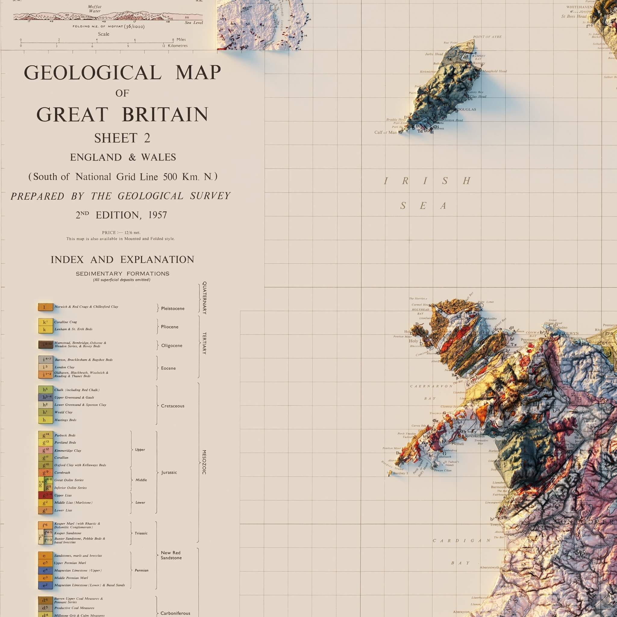 Great Britain 1957 Shaded Relief Map - Muir Way - Vintage Relief
