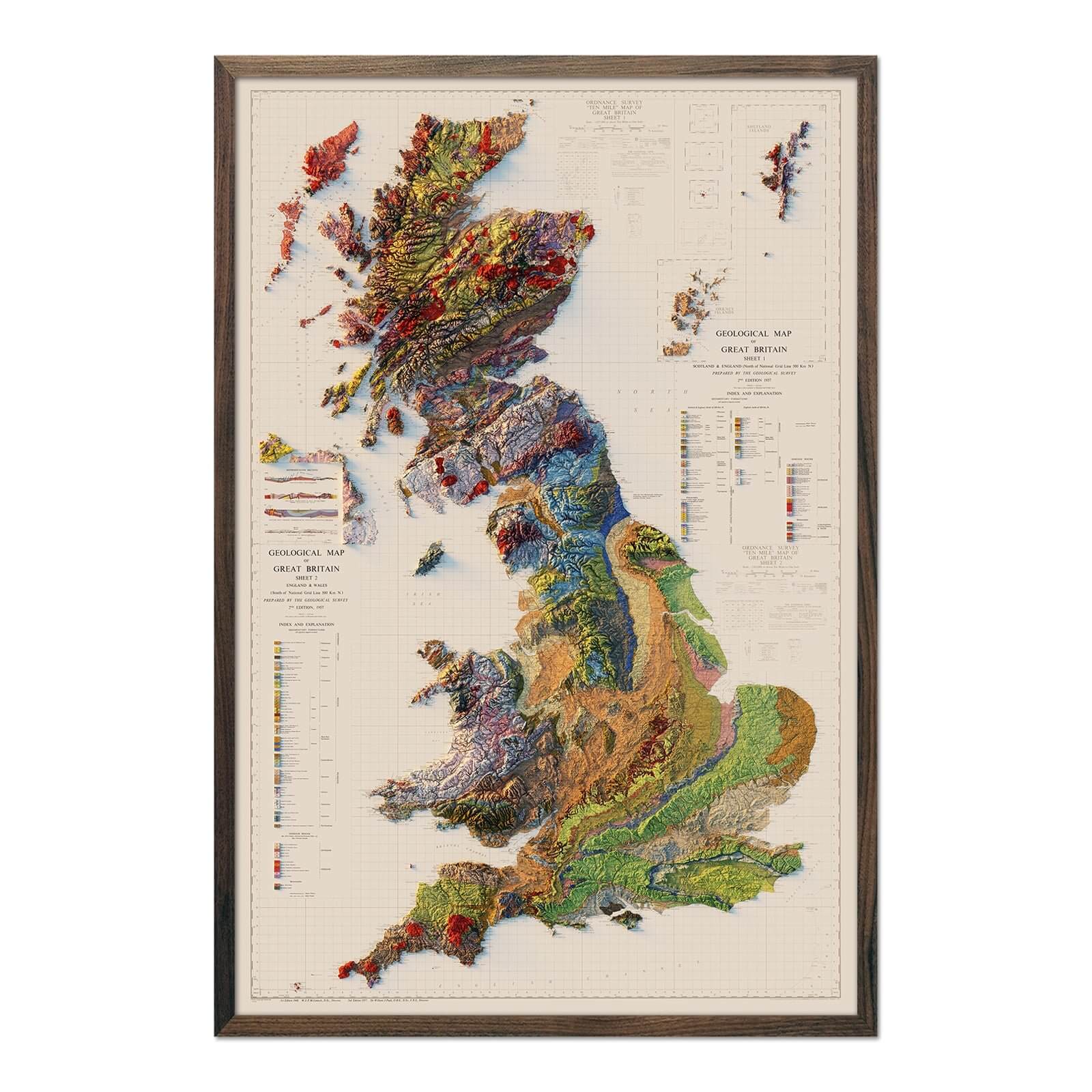 Great Britain 1957 Shaded Relief Map - Muir Way - Vintage Relief