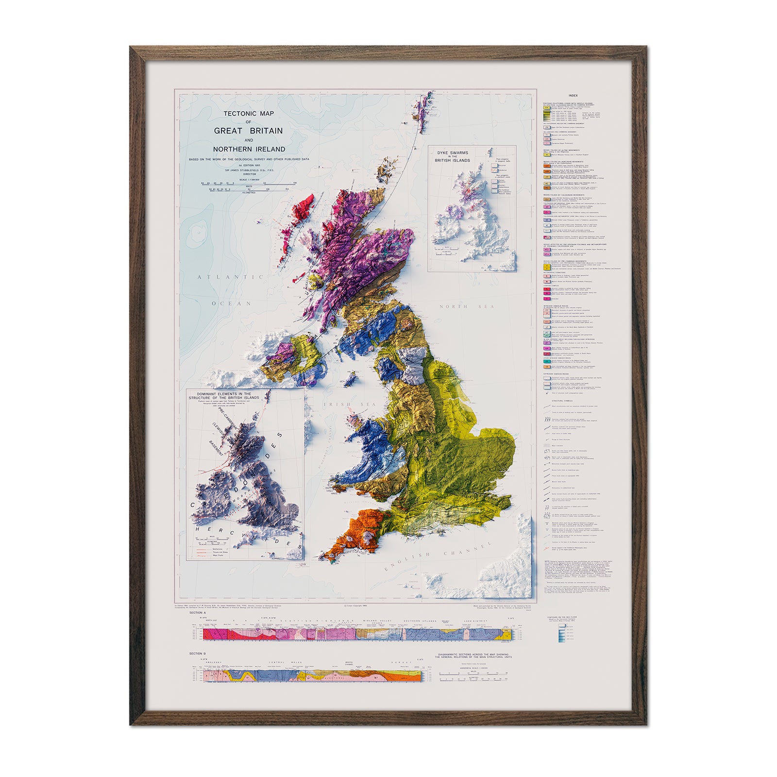 Great Britain and Northern Ireland 1966 Shaded Relief Map - Muir Way - Vintage Relief