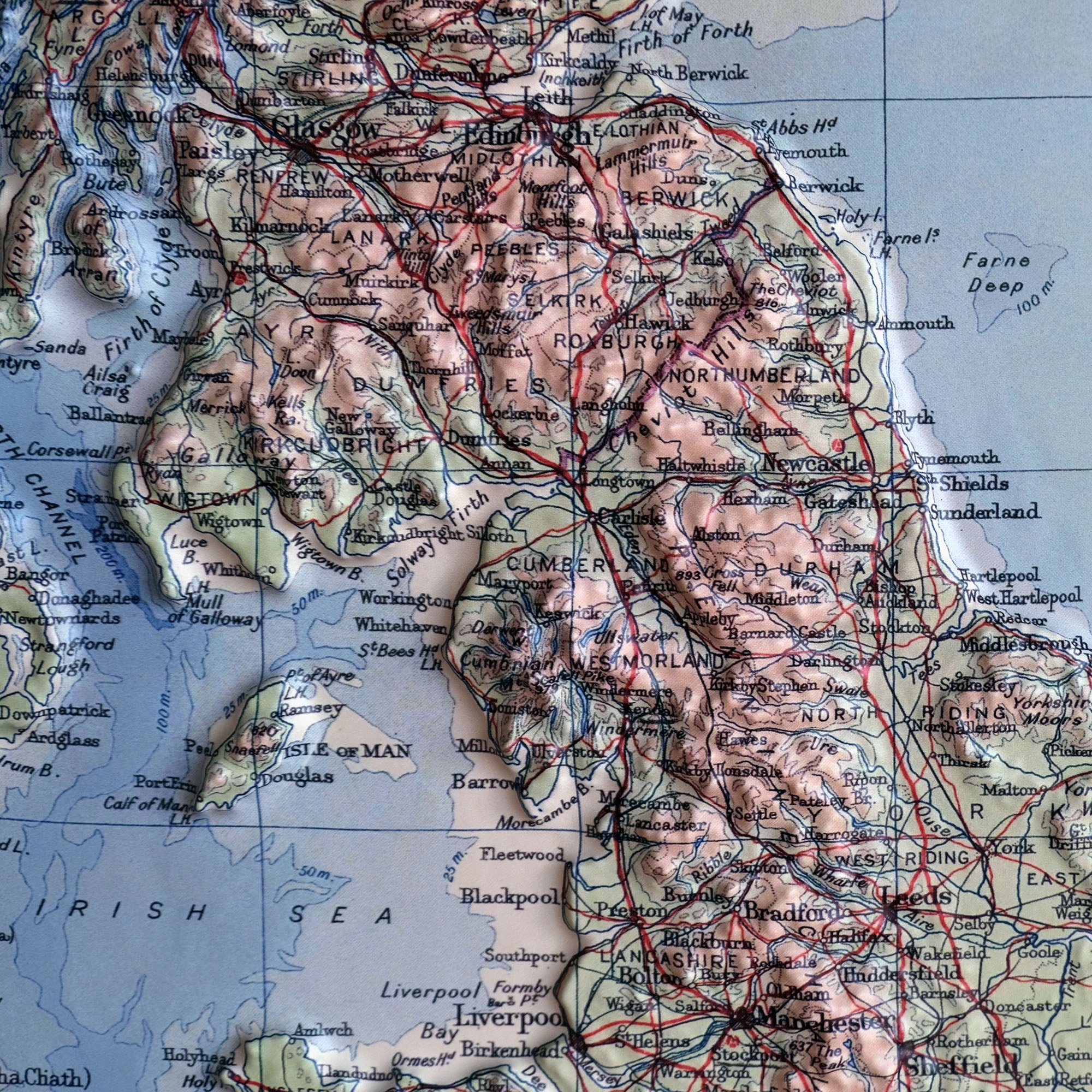 Great Britain 1955 3D Raised Relief Map - Muir Way - 3D