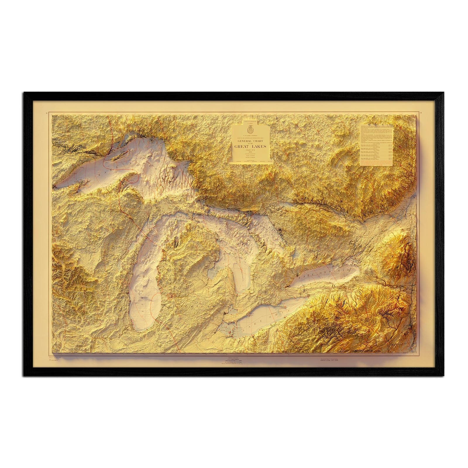 Great Lakes 1955 Shaded Relief Map - Muir Way - Vintage Relief