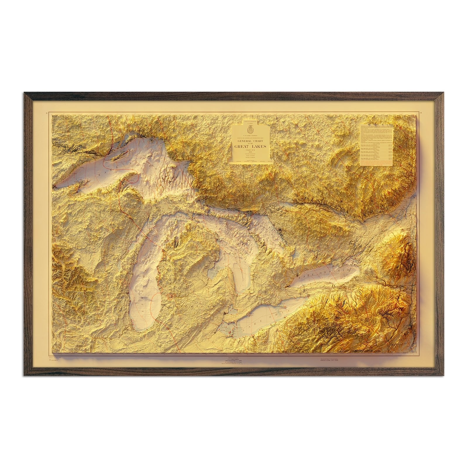 Great Lakes 1955 Shaded Relief Map - Muir Way - Vintage Relief