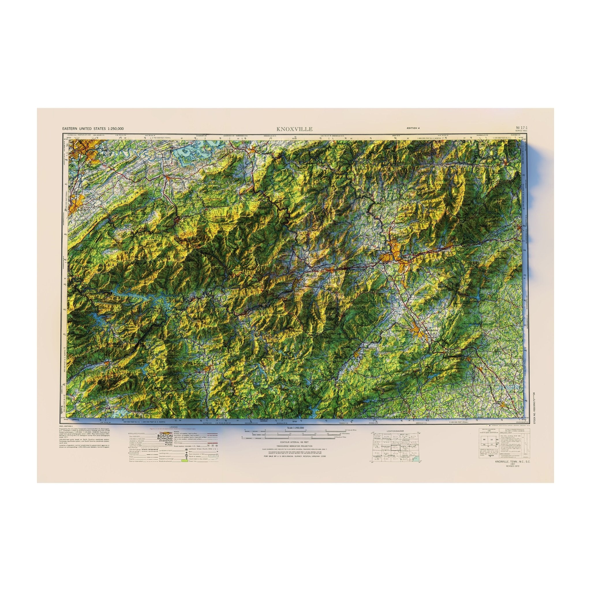 Great Smoky Mountains 1957 Shaded Relief Map - Muir Way - Vintage Relief