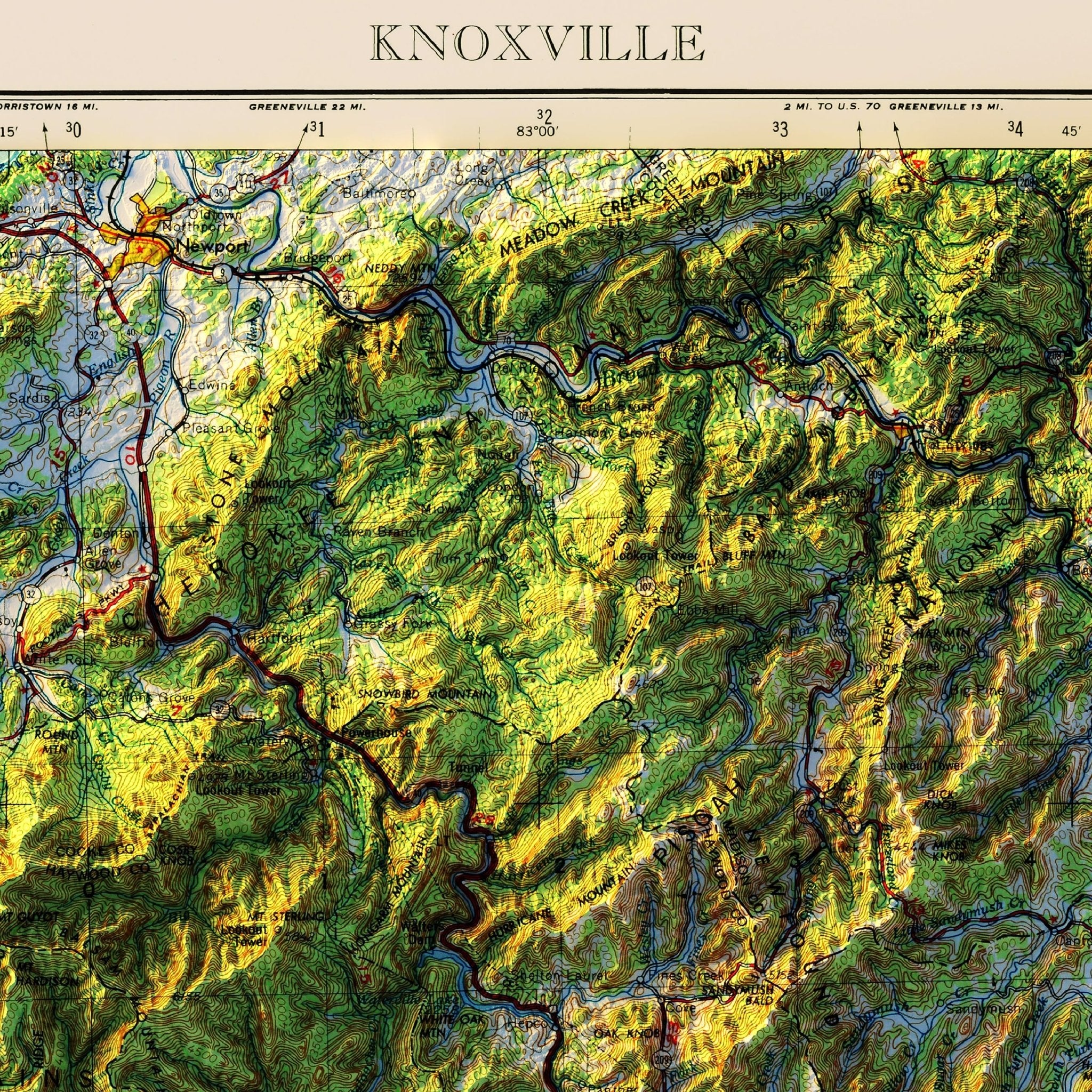 Great Smoky Mountains 1957 Shaded Relief Map - Muir Way - Vintage Relief