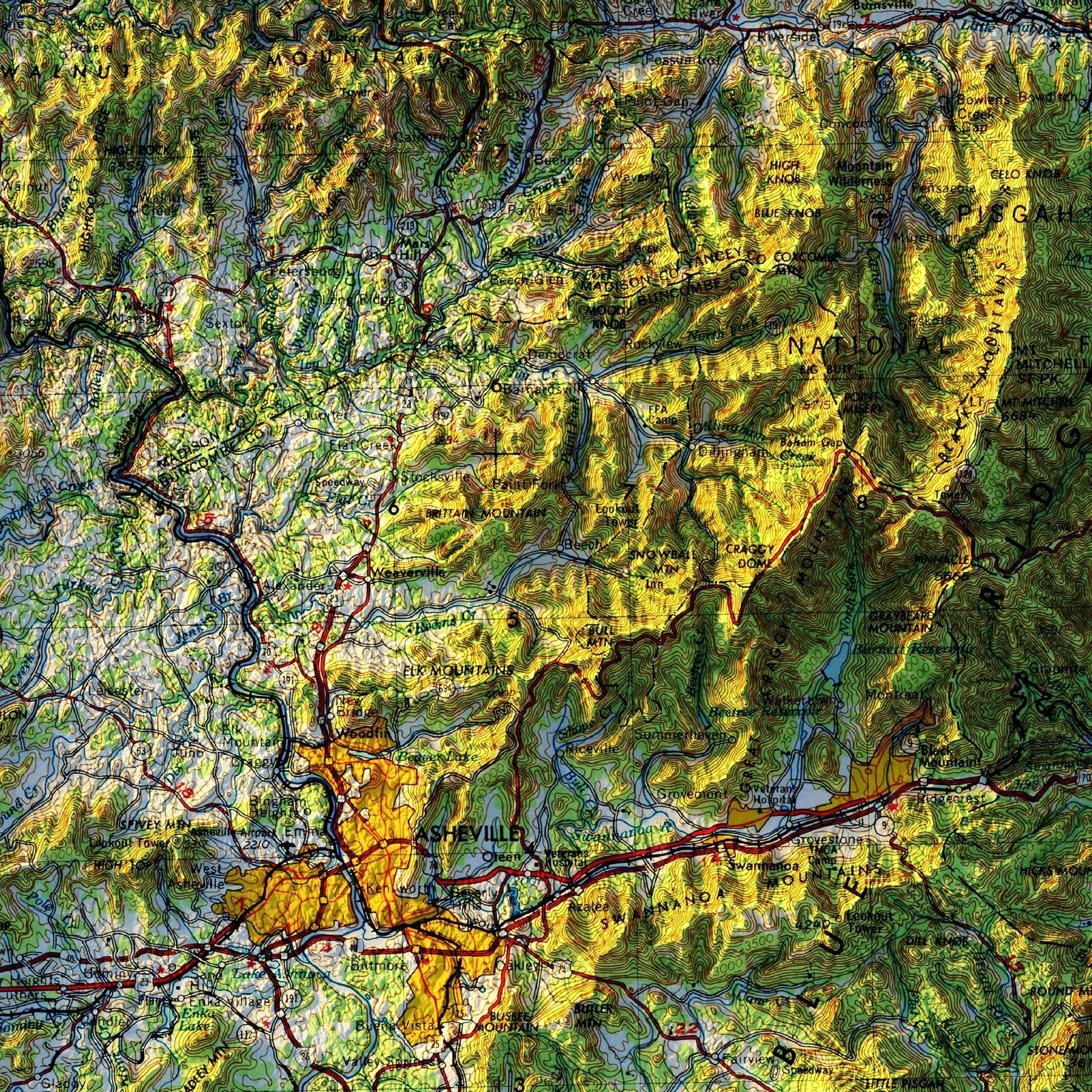 Great Smoky Mountains 1957 Shaded Relief Map - Muir Way - Vintage Relief