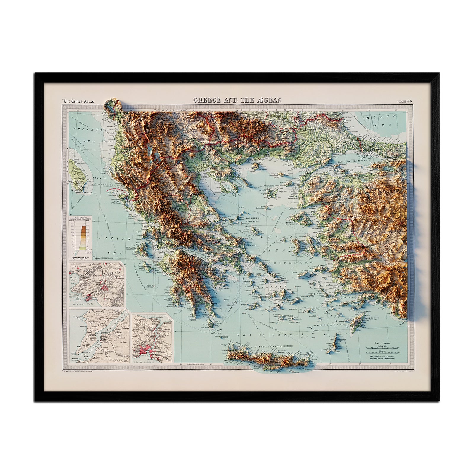Greece and the Aegean Sea 1922 Shaded Relief Map - Muir Way - Vintage Relief