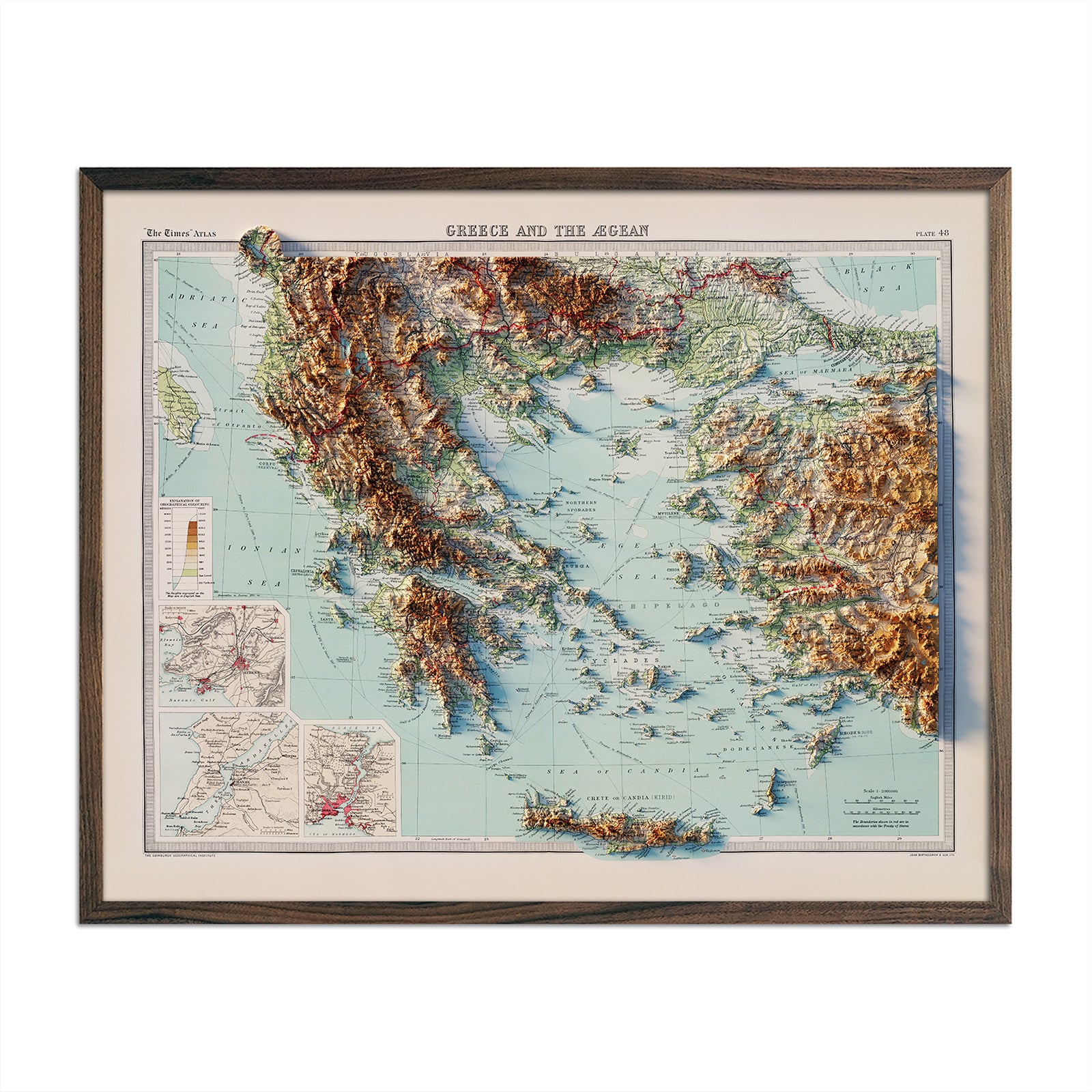 Greece and the Aegean Sea 1922 Shaded Relief Map - Muir Way - Vintage Relief