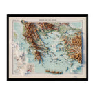 Greece and the Aegean Sea 1922 Shaded Relief Map - Muir Way - Vintage Relief