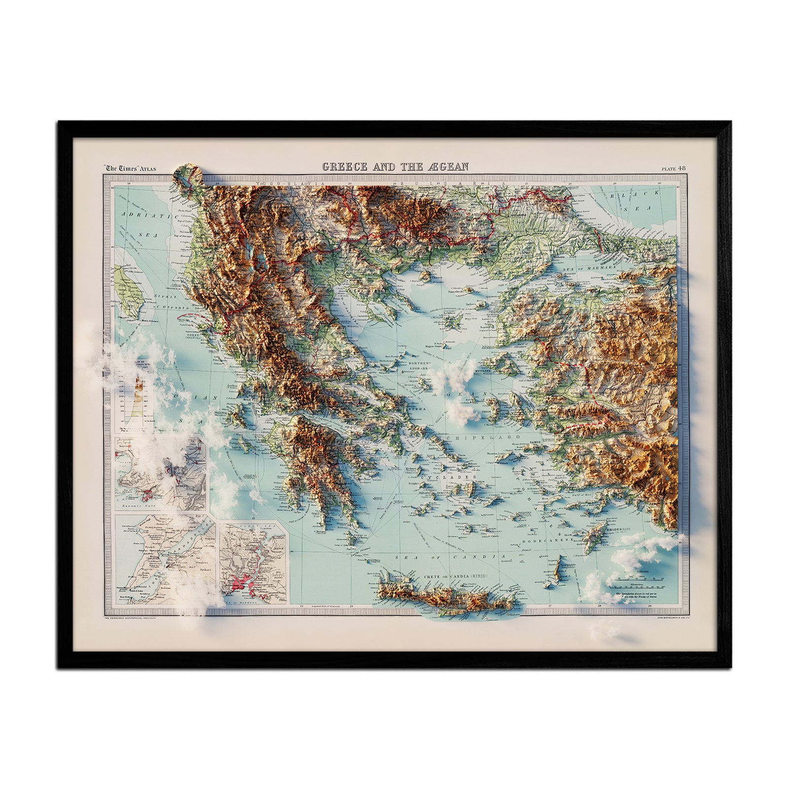 Greece and the Aegean Sea 1922 Shaded Relief Map - Muir Way - Vintage Relief