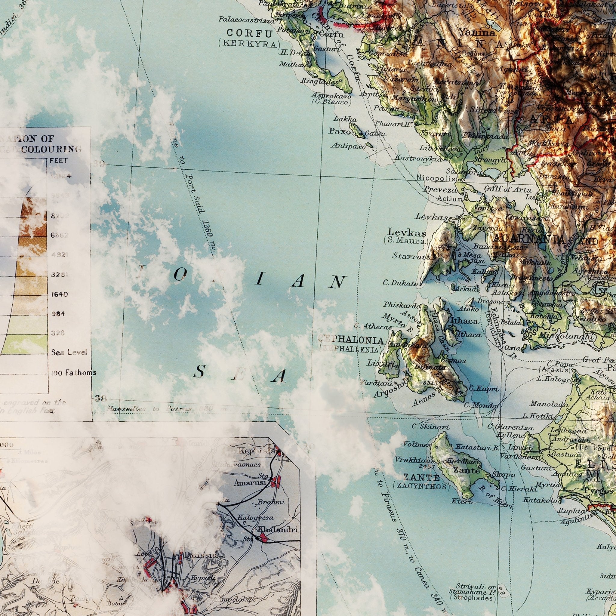 Greece and the Aegean Sea 1922 Shaded Relief Map - Muir Way - Vintage Relief