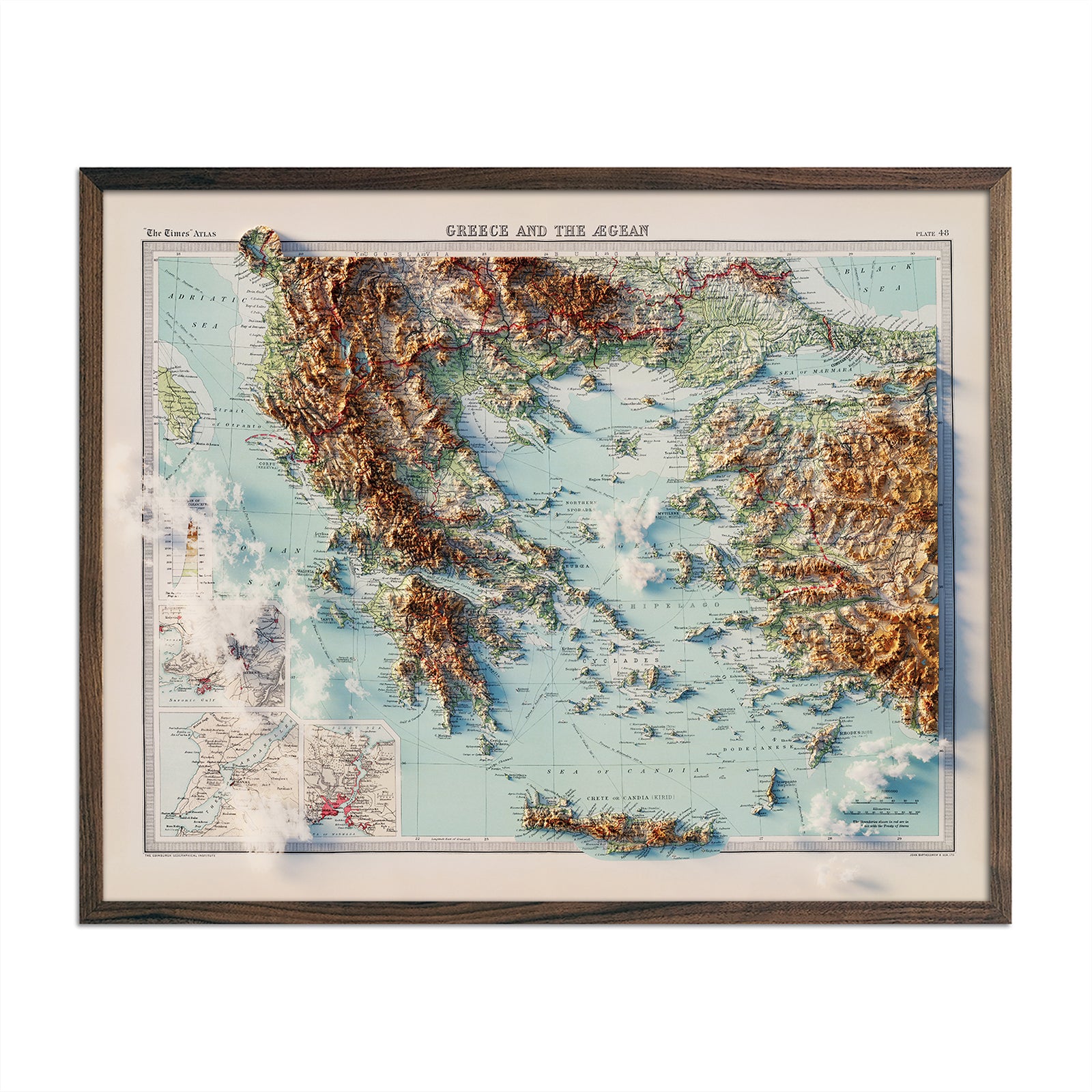 Greece and the Aegean Sea 1922 Shaded Relief Map - Muir Way - Vintage Relief