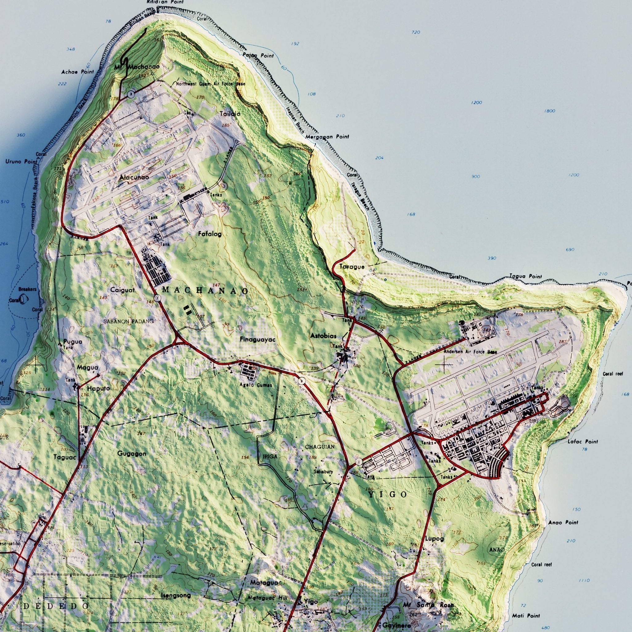 Guam 1965 Shaded Relief Map - Muir Way - Vintage Relief