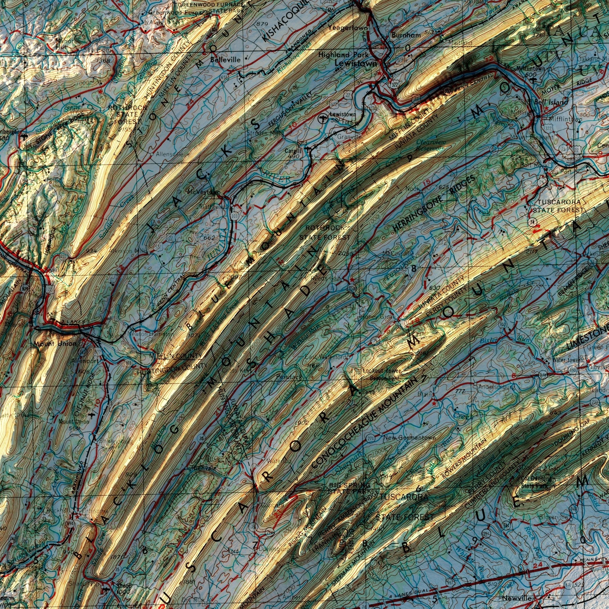 Harrisburg, PA 1957 Shaded Relief Map - Muir Way - Vintage Relief