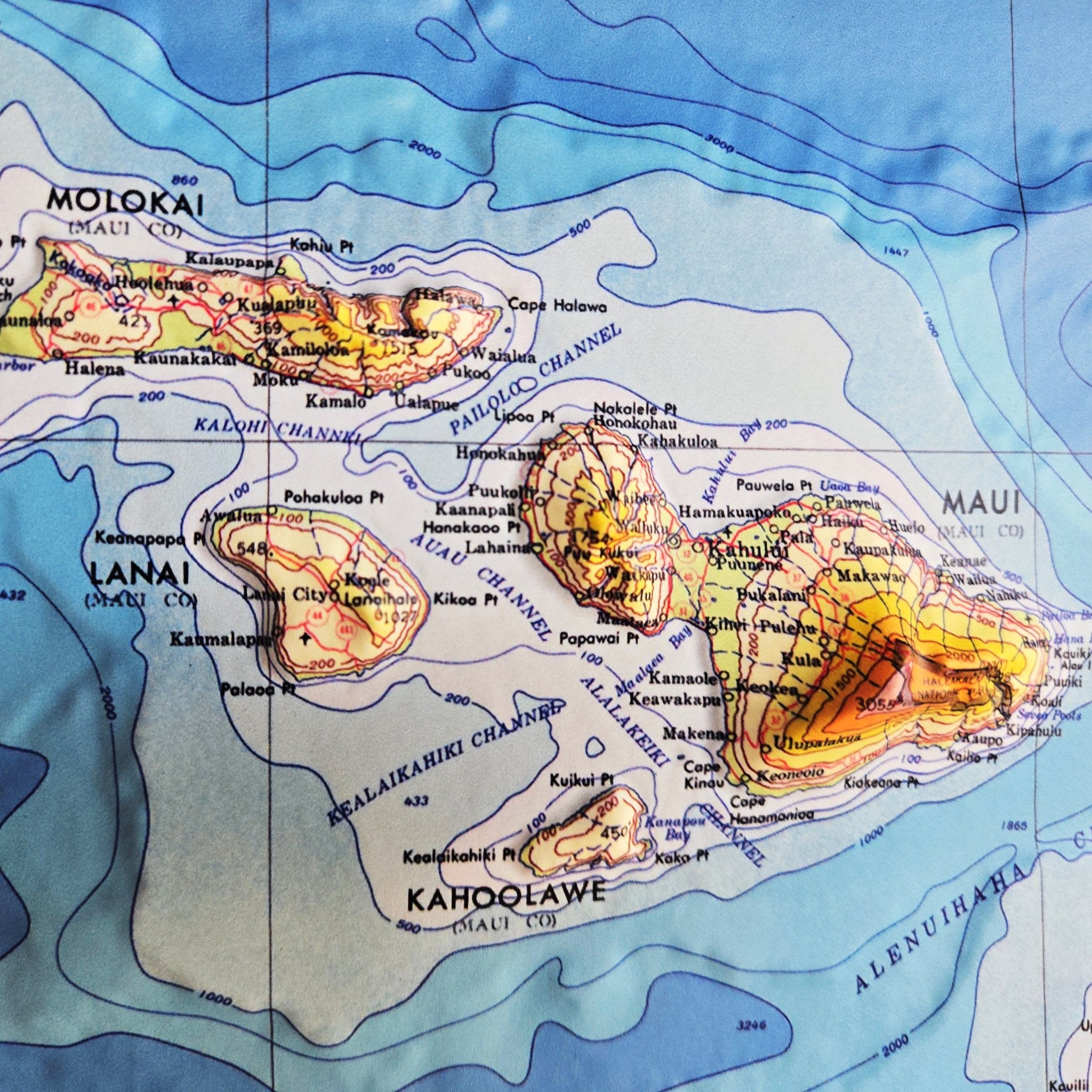 Hawaii Islands 1971 3D Raised Relief Map - Muir Way - 3D