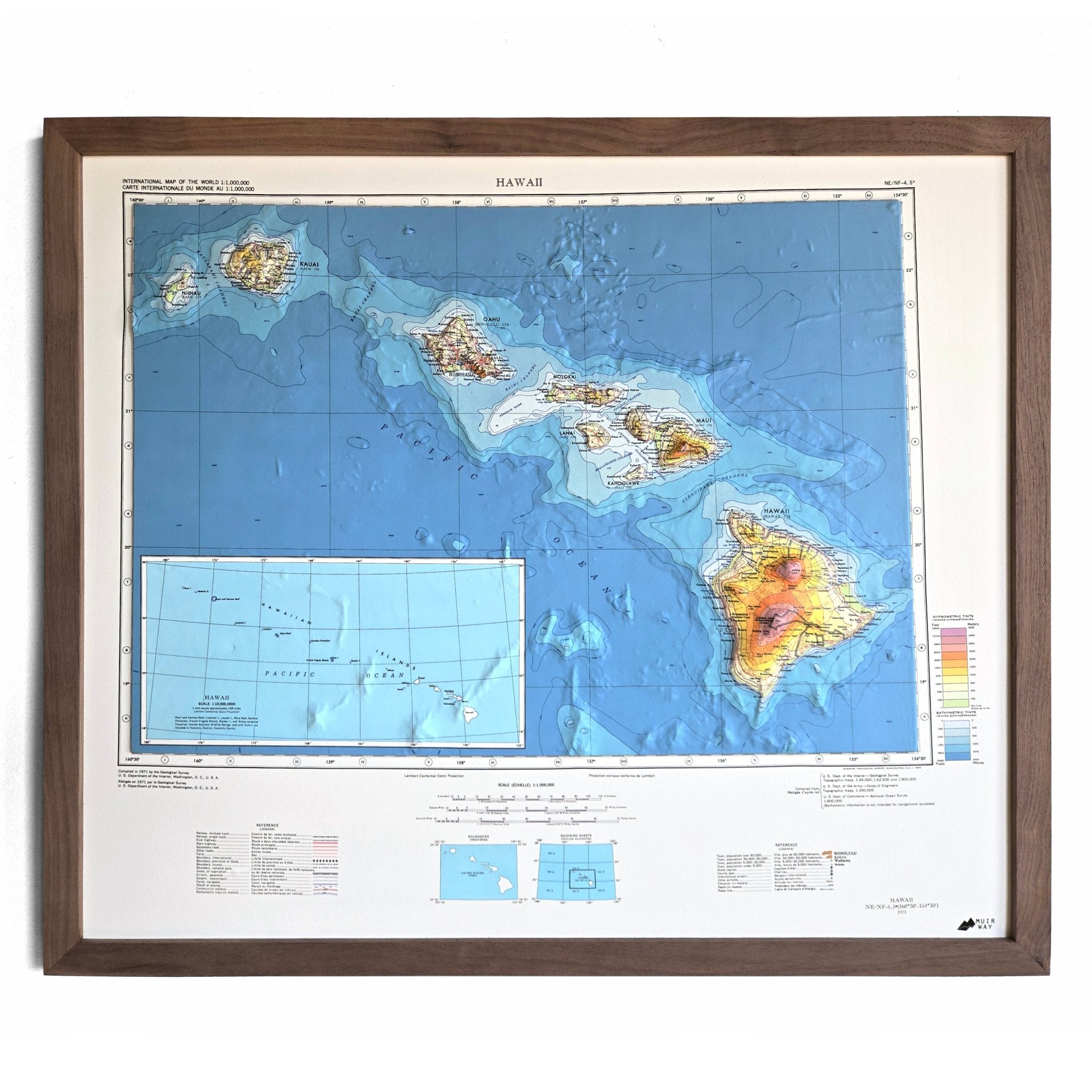 Hawaii Islands 1971 3D Raised Relief Map - Muir Way - 3D