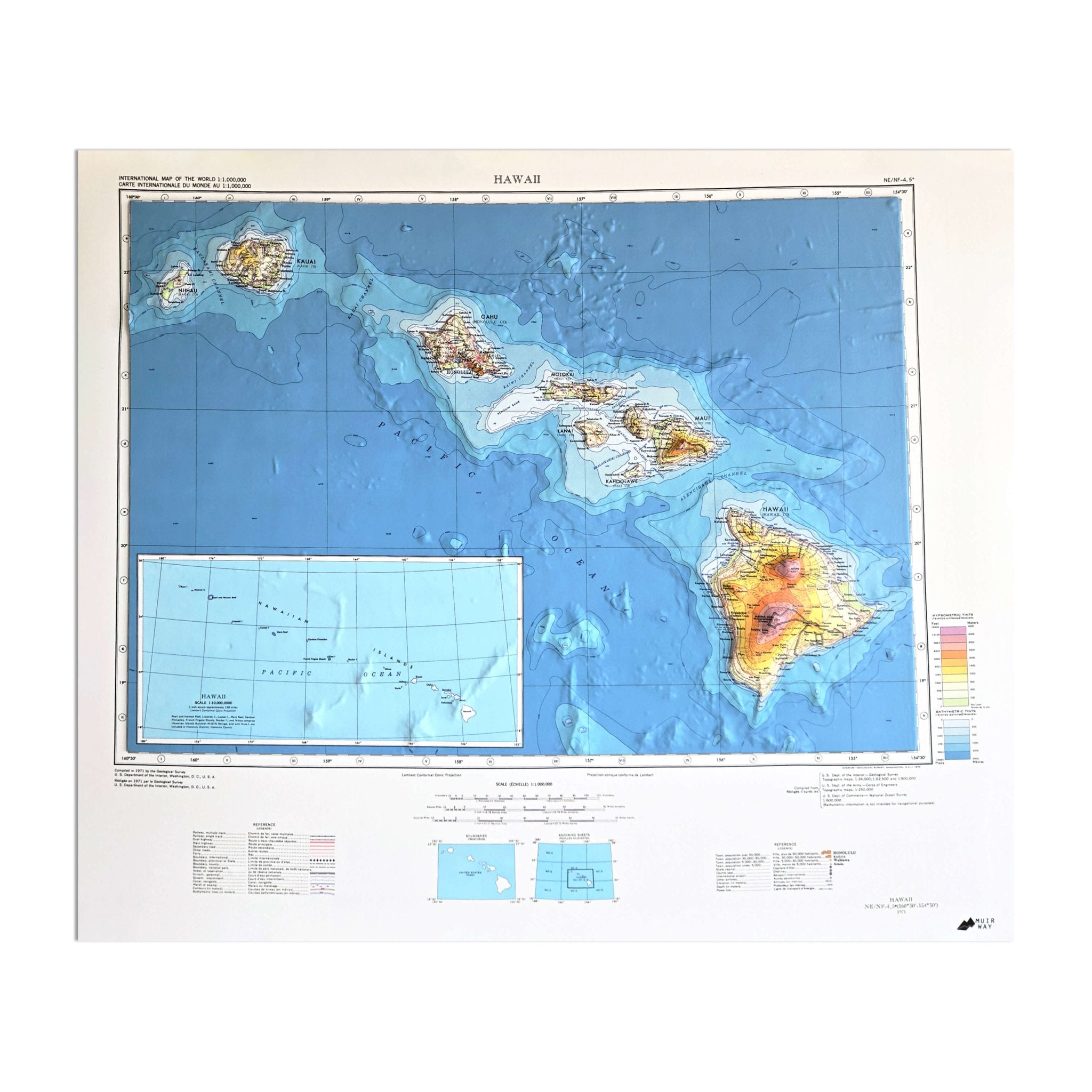 Hawaii Islands 1971 3D Raised Relief Map - Muir Way - 3D