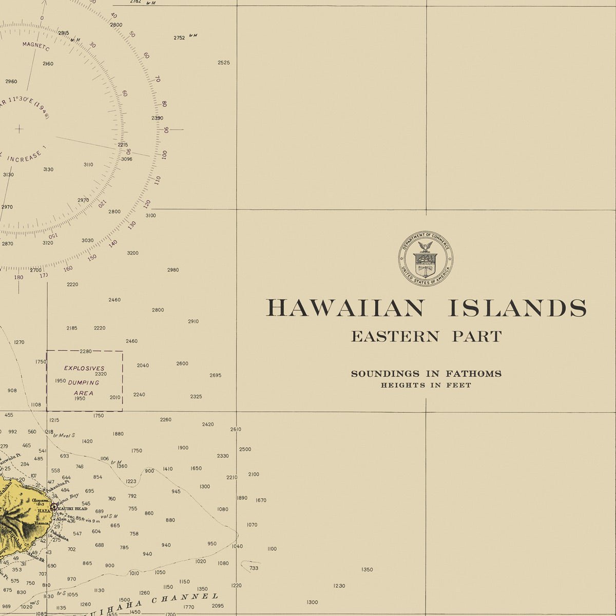 Hawaiian Islands Nautical Chart 1947 - Muir Way - Vintage Map