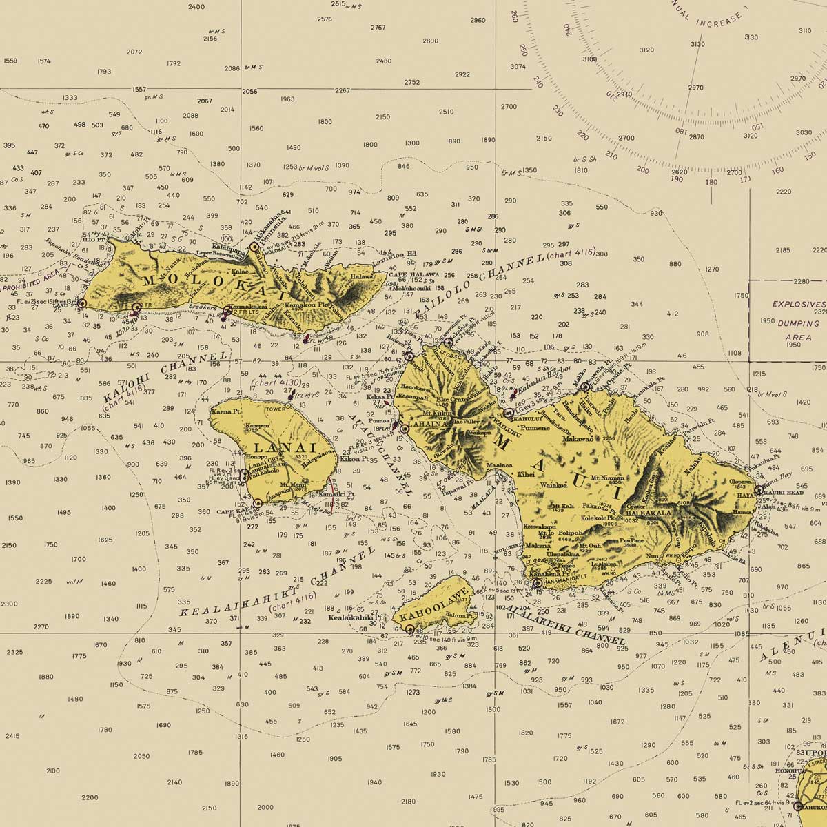 Hawaiian Islands Nautical Chart 1947 - Muir Way - Vintage Map