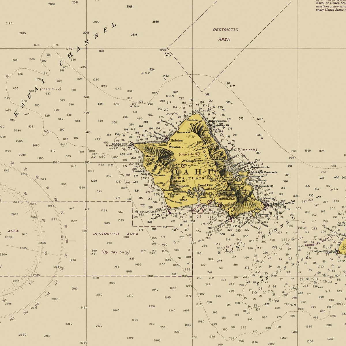 Hawaiian Islands Nautical Chart 1947 - Muir Way - Vintage Map
