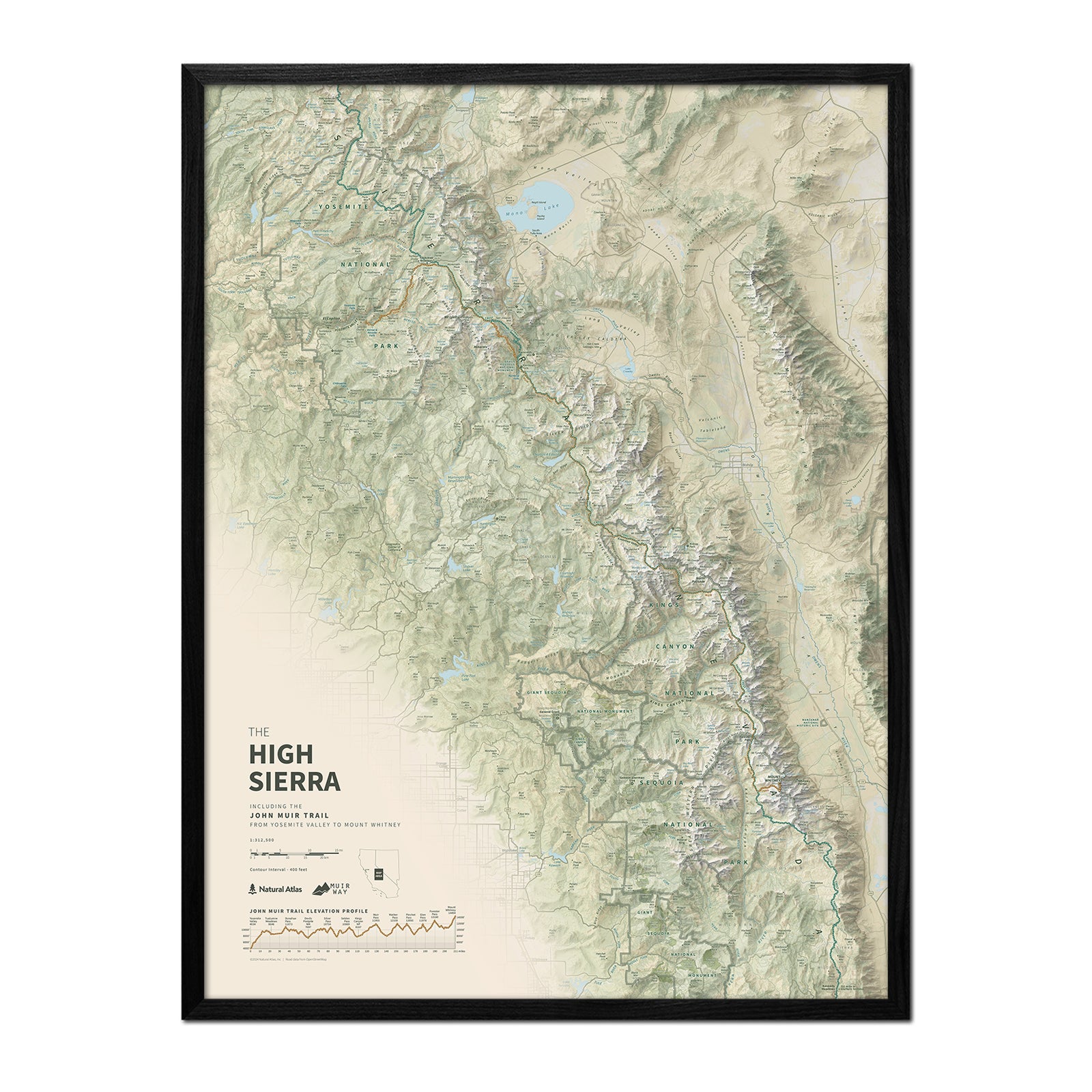 The John Muir Trail Shaded Relief Map - Muir Way - Natural Atlas