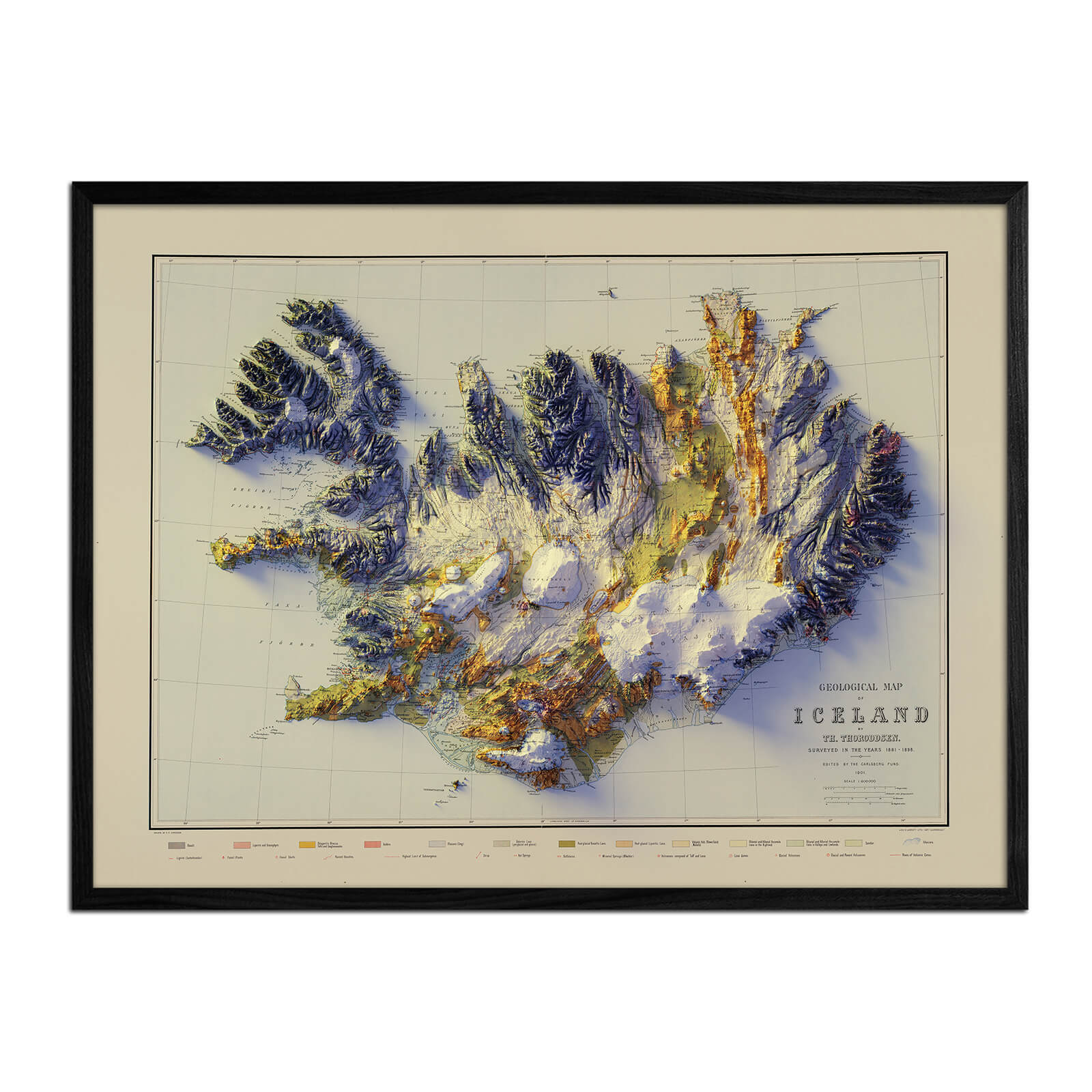 Iceland 1901 Shaded Relief Map - Muir Way - Vintage Relief