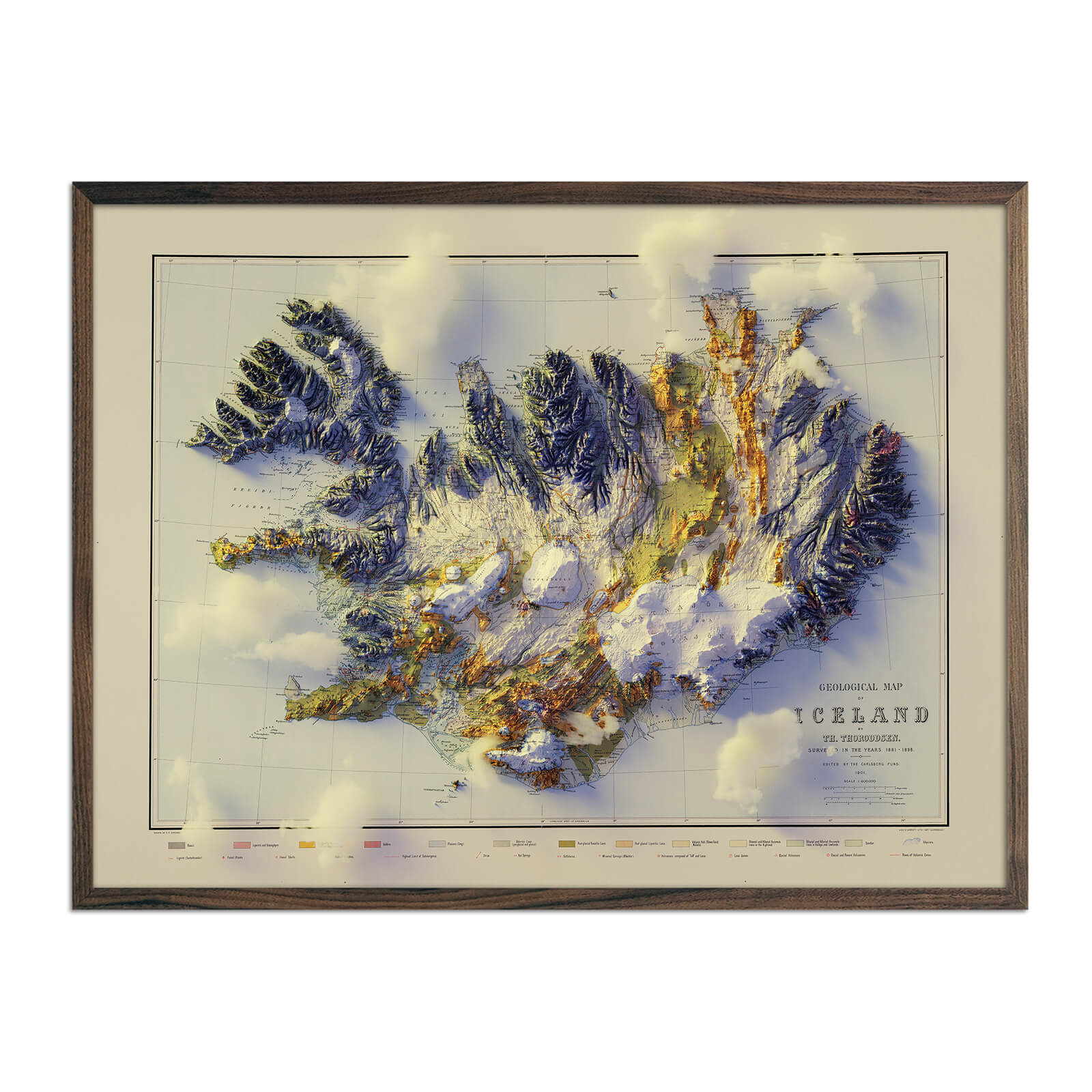 Iceland 1901 Shaded Relief Map - Muir Way - Vintage Relief