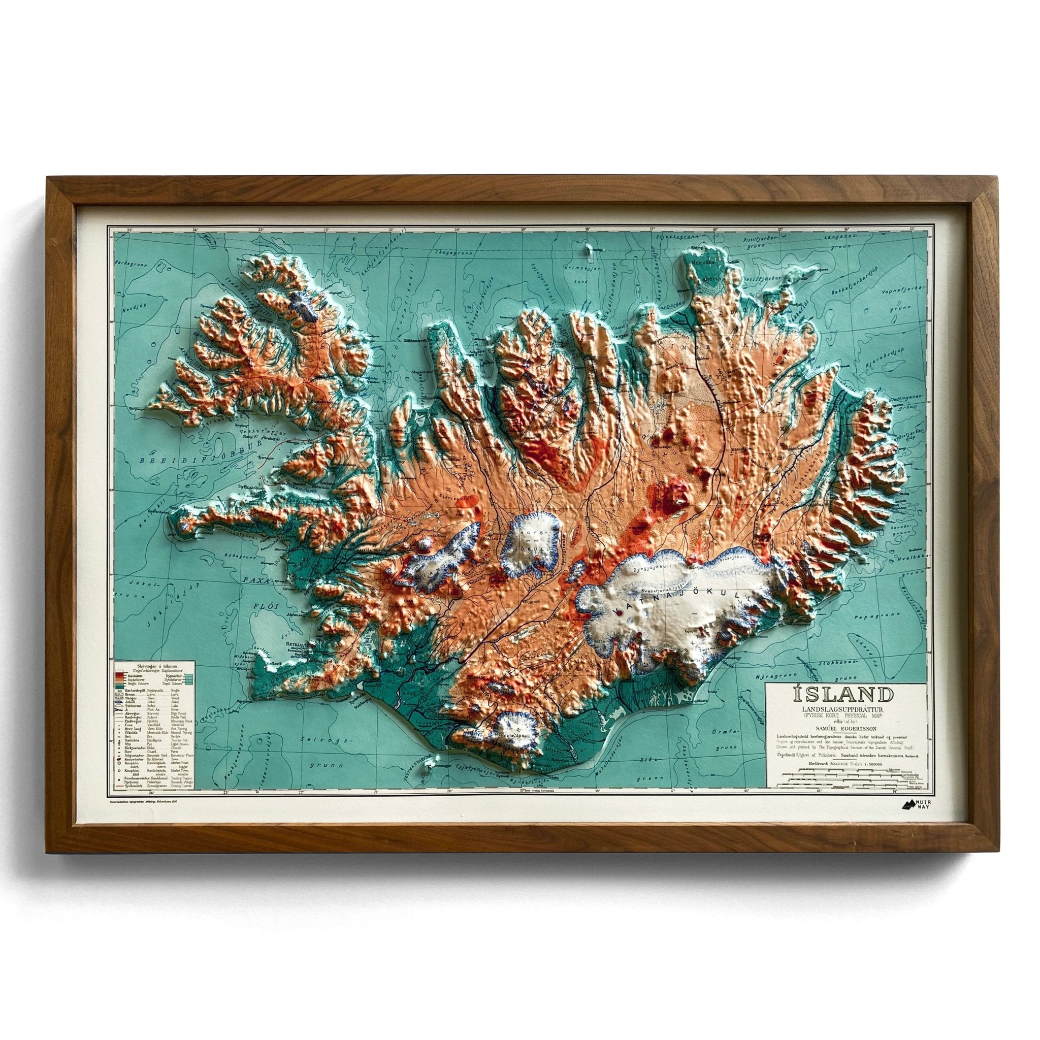 Iceland 1928 3D Raised Relief Map - Muir Way - 3D