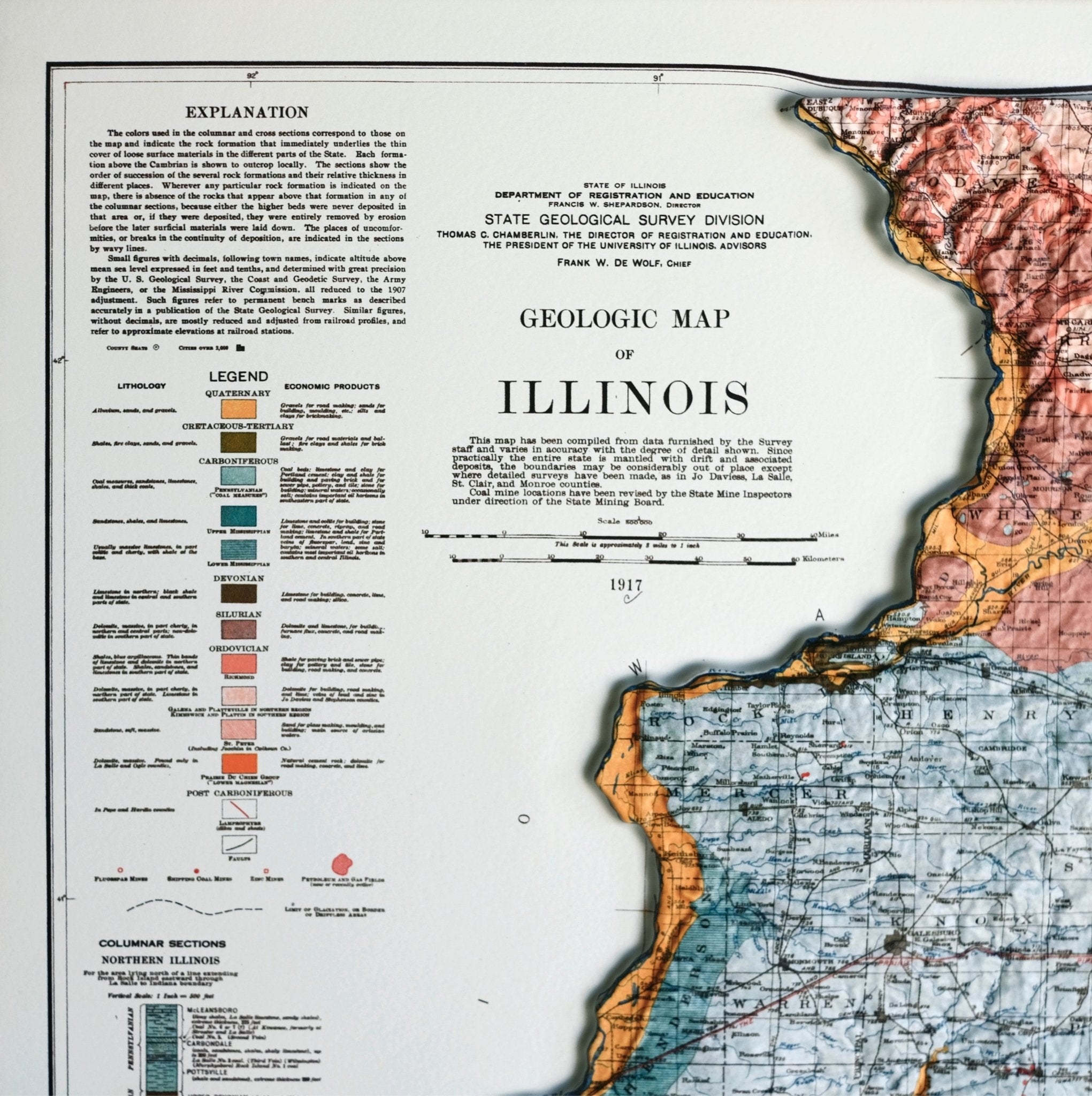 Illinois 1917 3D Raised Relief Map - Muir Way - 3D