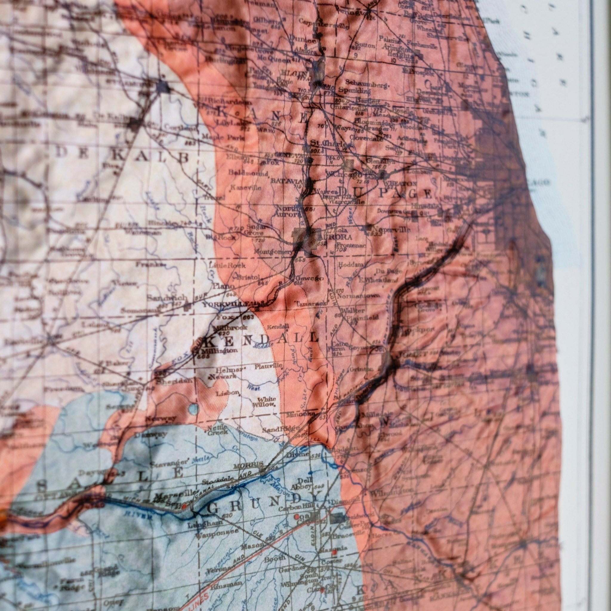 Illinois 1917 3D Raised Relief Map - Muir Way - 3D