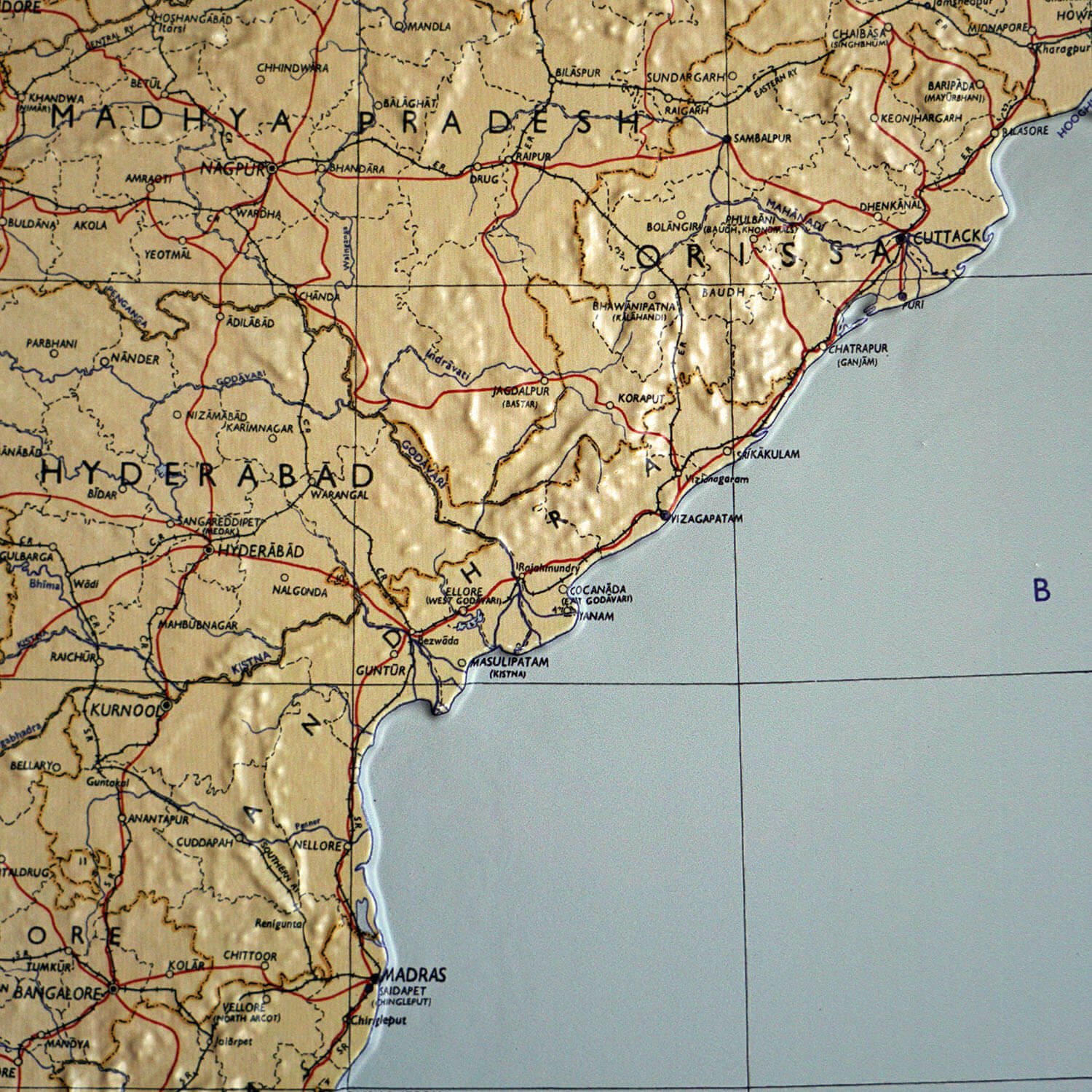 India 1954 3D Raised Relief Map - Muir Way - 3D