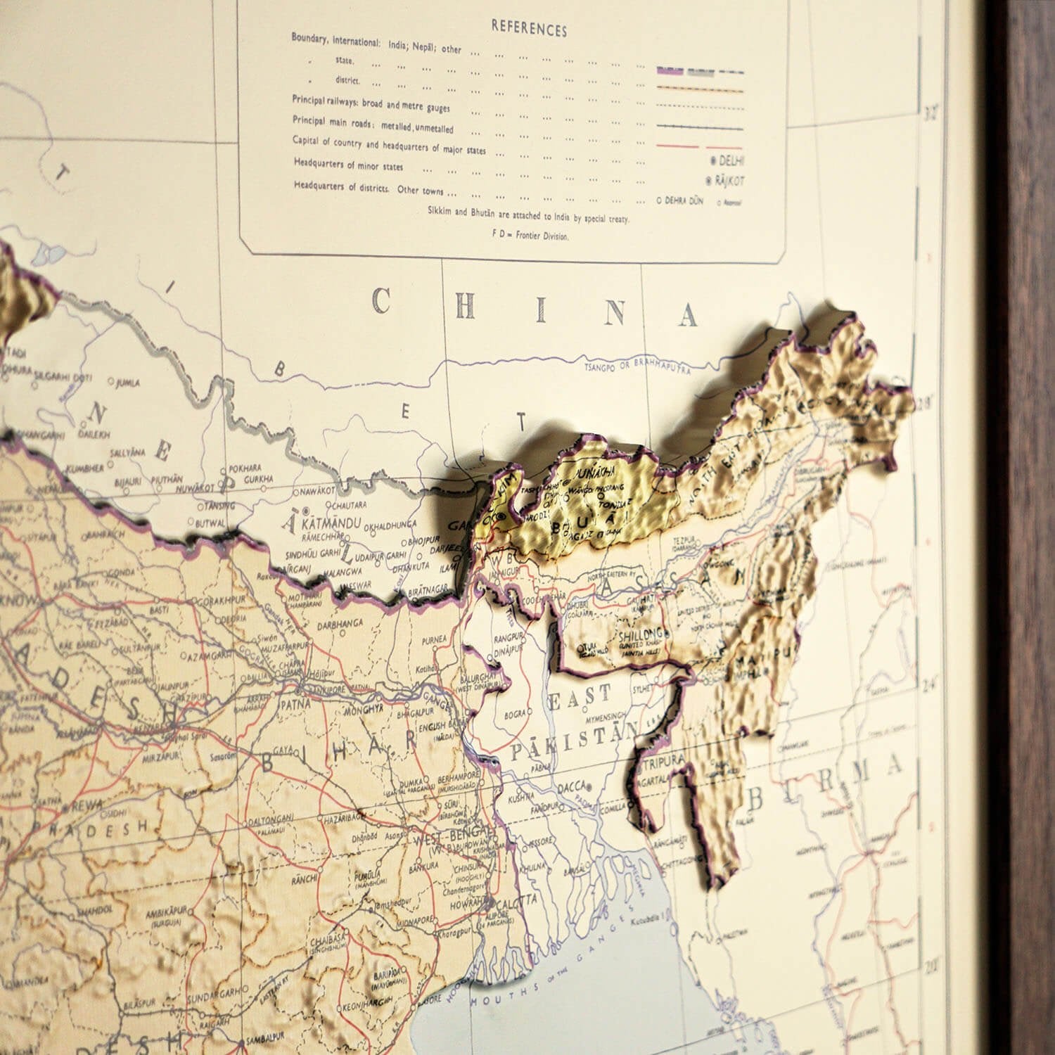 India 1954 3D Raised Relief Map - Muir Way - 3D