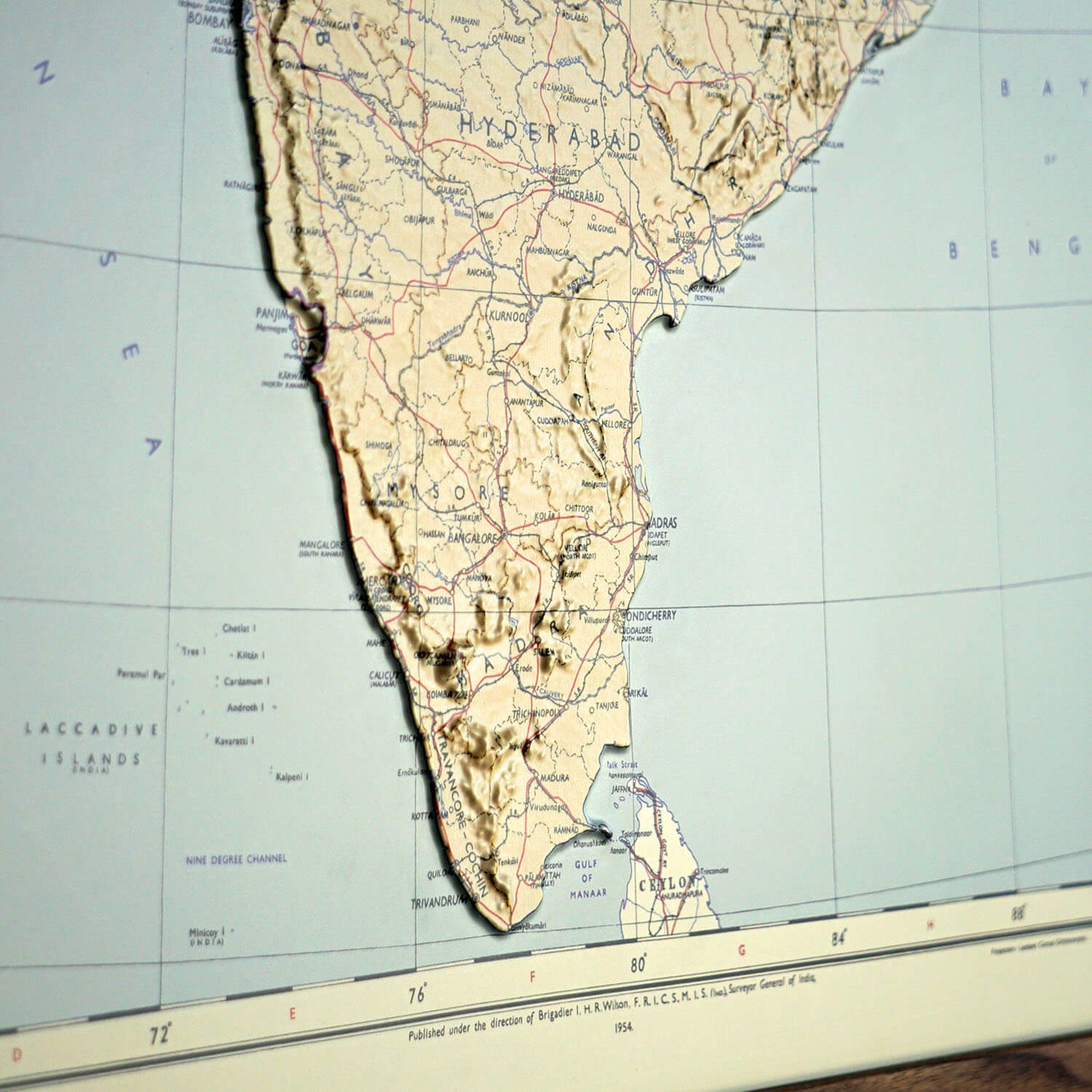 India 1954 3D Raised Relief Map - Muir Way - 3D