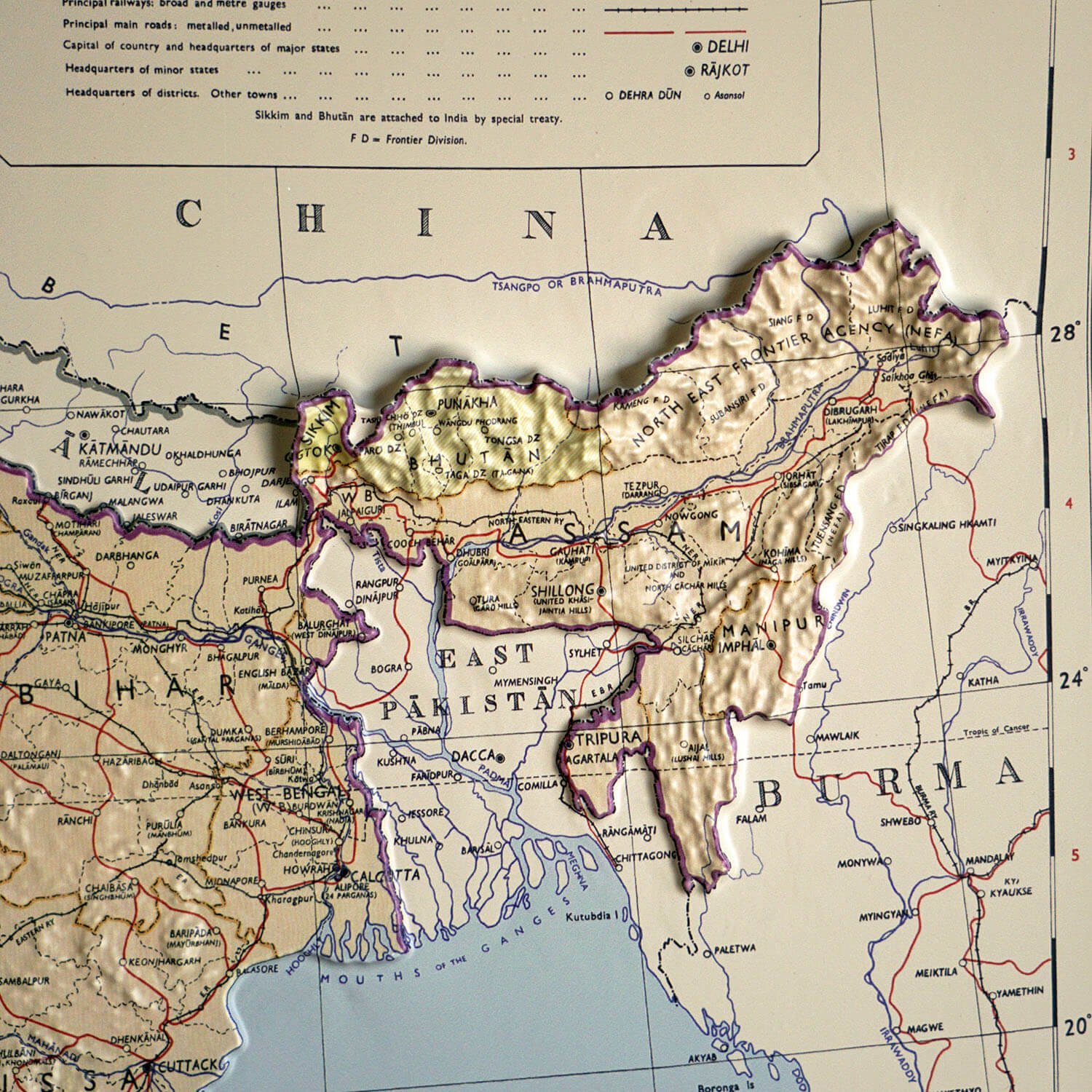 India 1954 3D Raised Relief Map - Muir Way - 3D