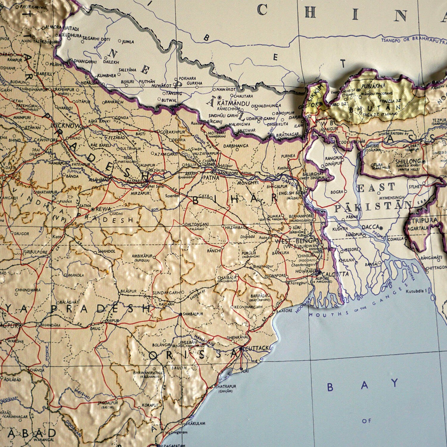 India 1954 3D Raised Relief Map - Muir Way - 3D
