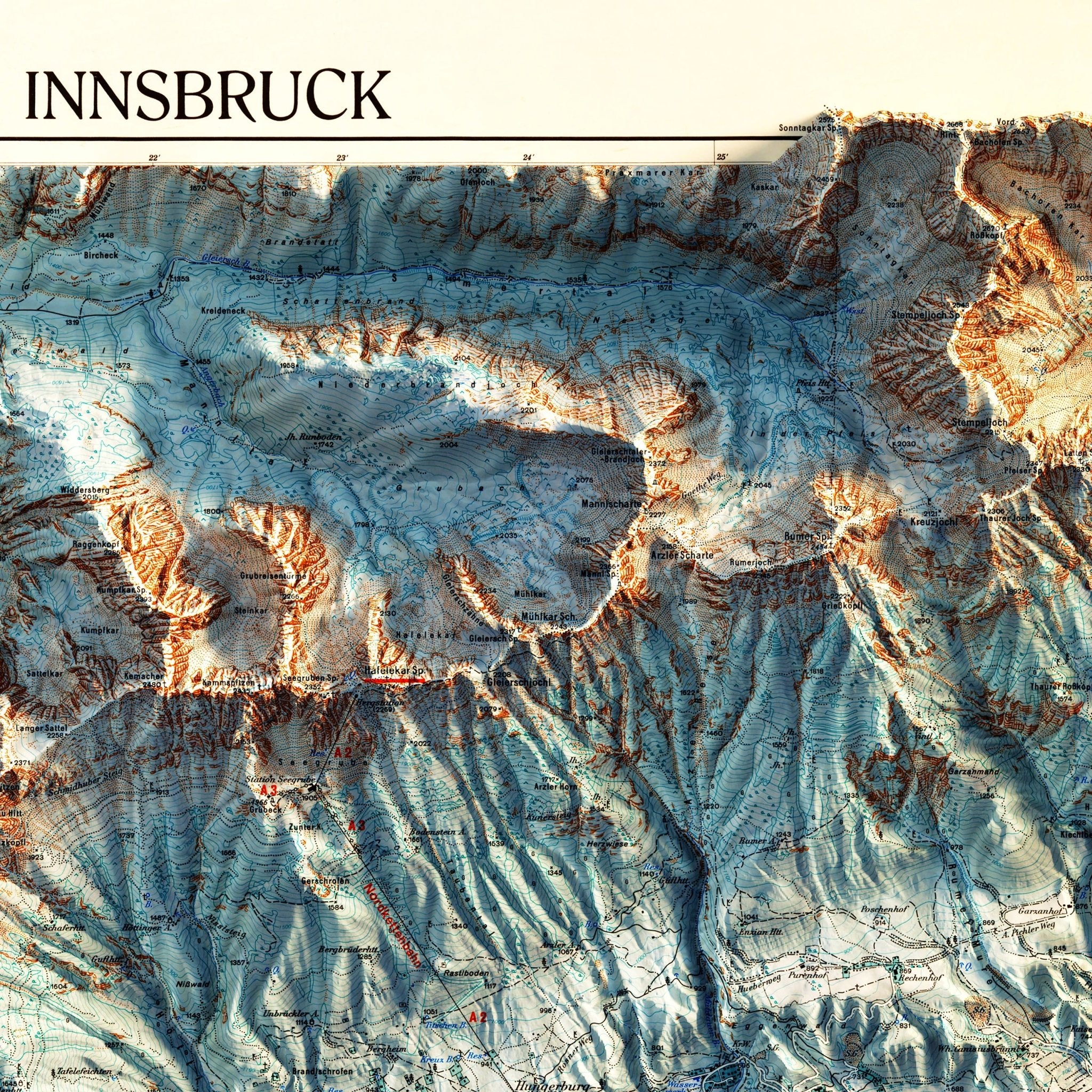 Innsbruck, Austria 1964 Shaded Relief Map - Muir Way - Vintage Relief