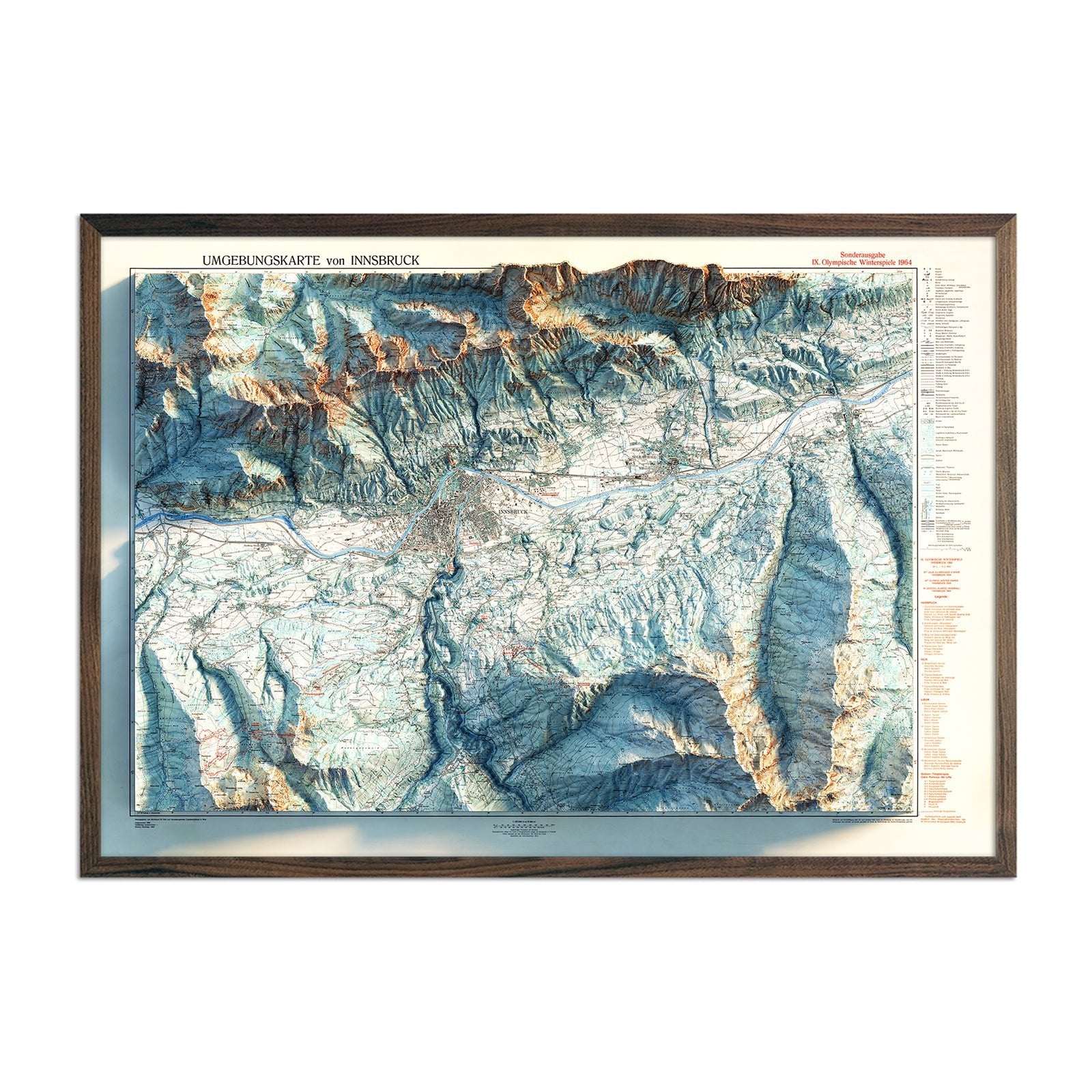 Innsbruck, Austria 1964 Shaded Relief Map - Muir Way - Vintage Relief