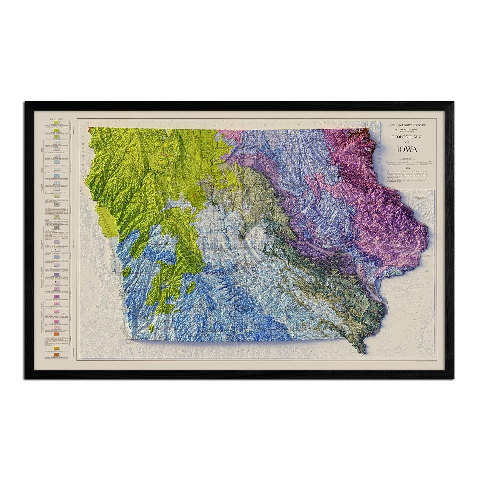 Iowa 1969 Shaded Relief Map - Muir Way - Vintage Relief