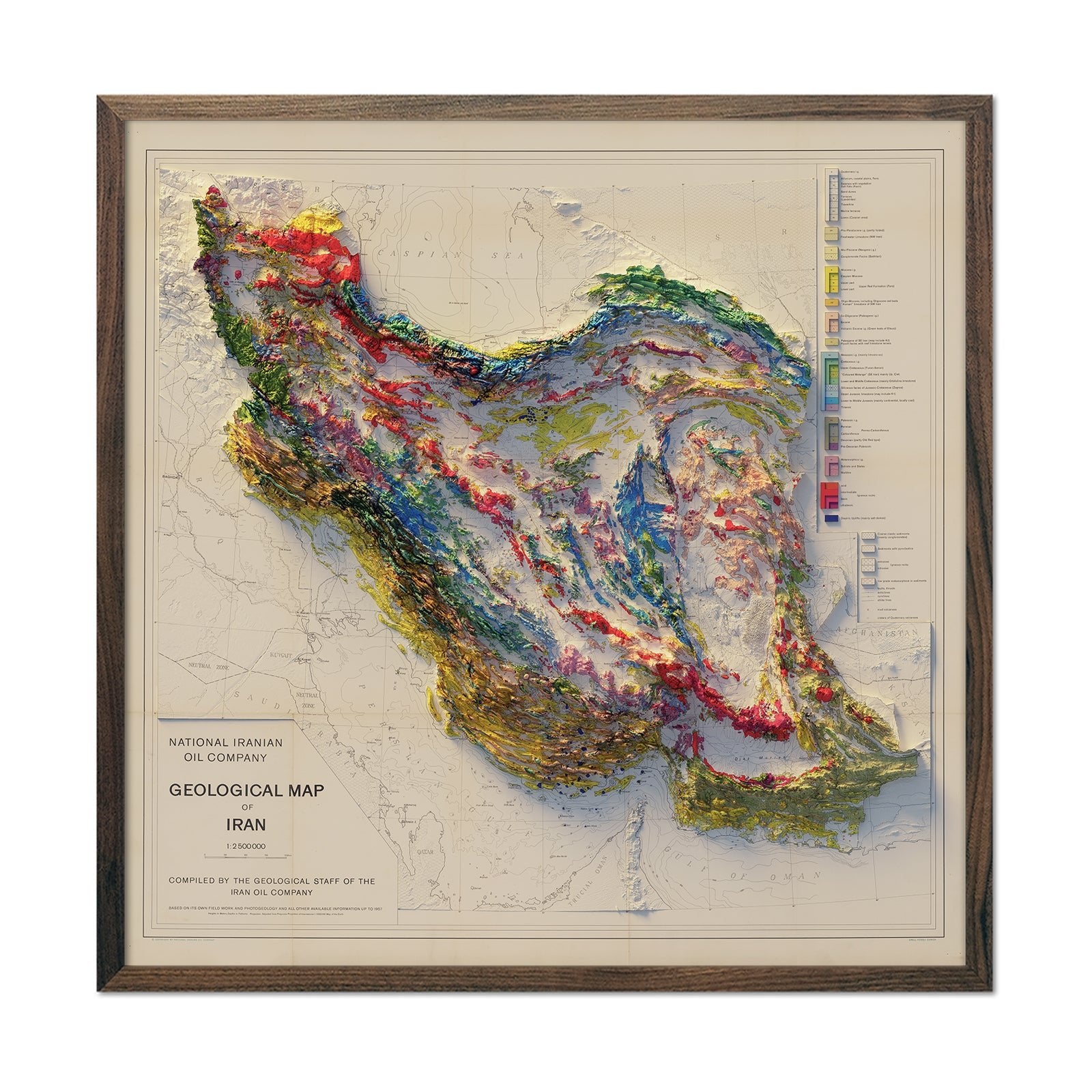 Iran 1957 Shaded Relief Map - Muir Way - Vintage Relief