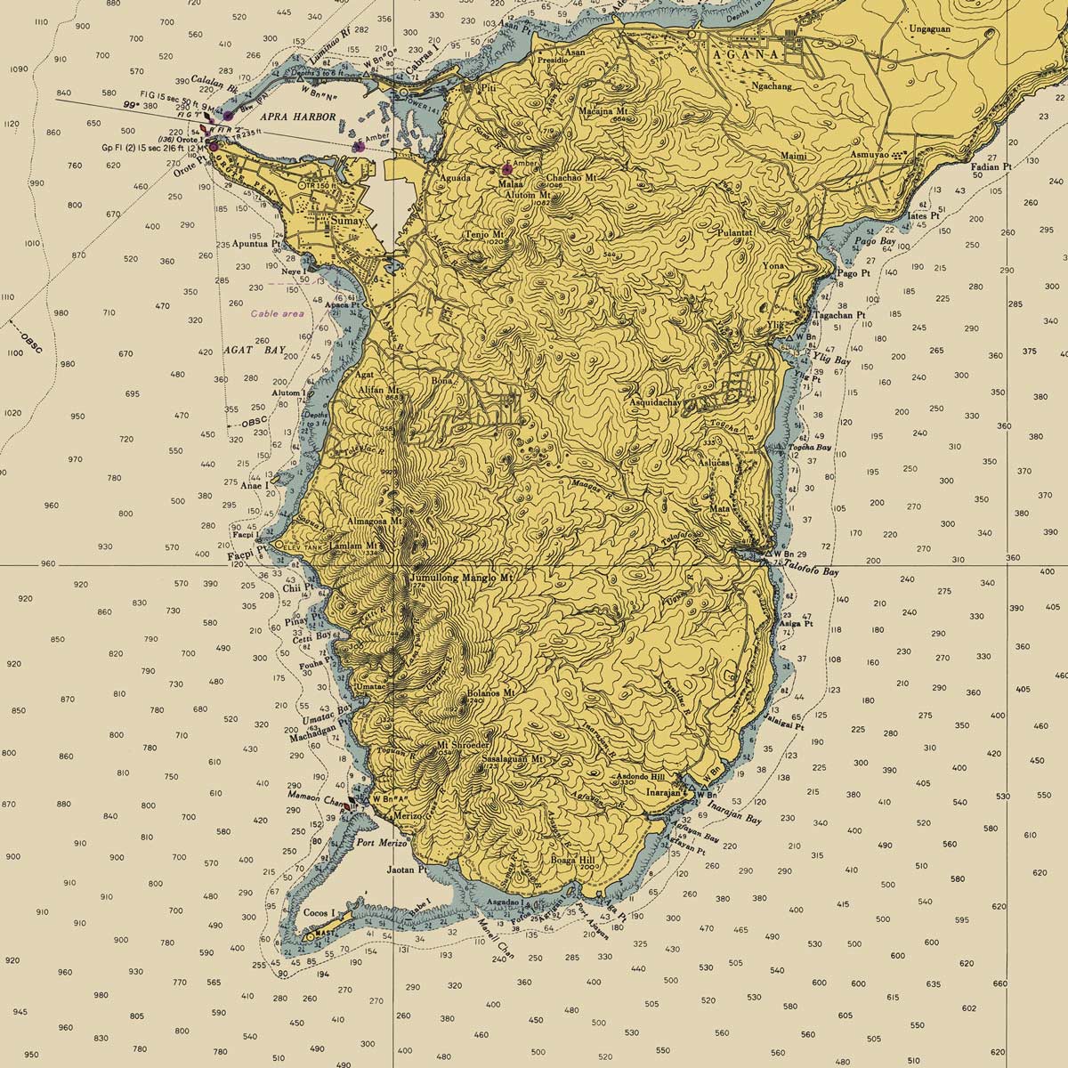 Guam Nautical Chart 1948 - Muir Way - Vintage Map